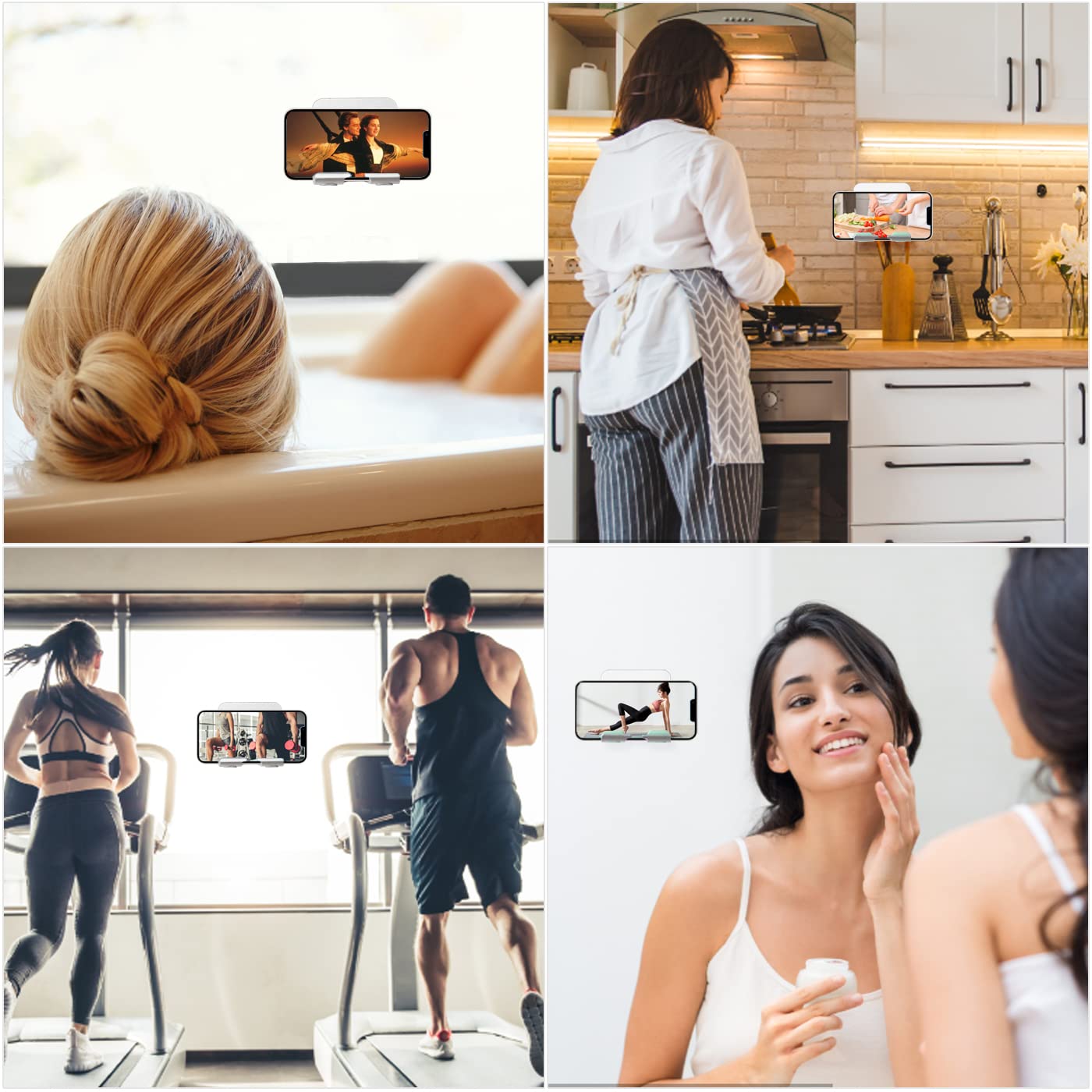 Waterproof Shower Phone Holder with Strong Adhesive - Adjustable Wall Mount Cell Phone Stand for Bathroom, Kitchen, Office - Perfect for Watching Videos, Reading Recipes & Hands-Free Calling (1 Pack)