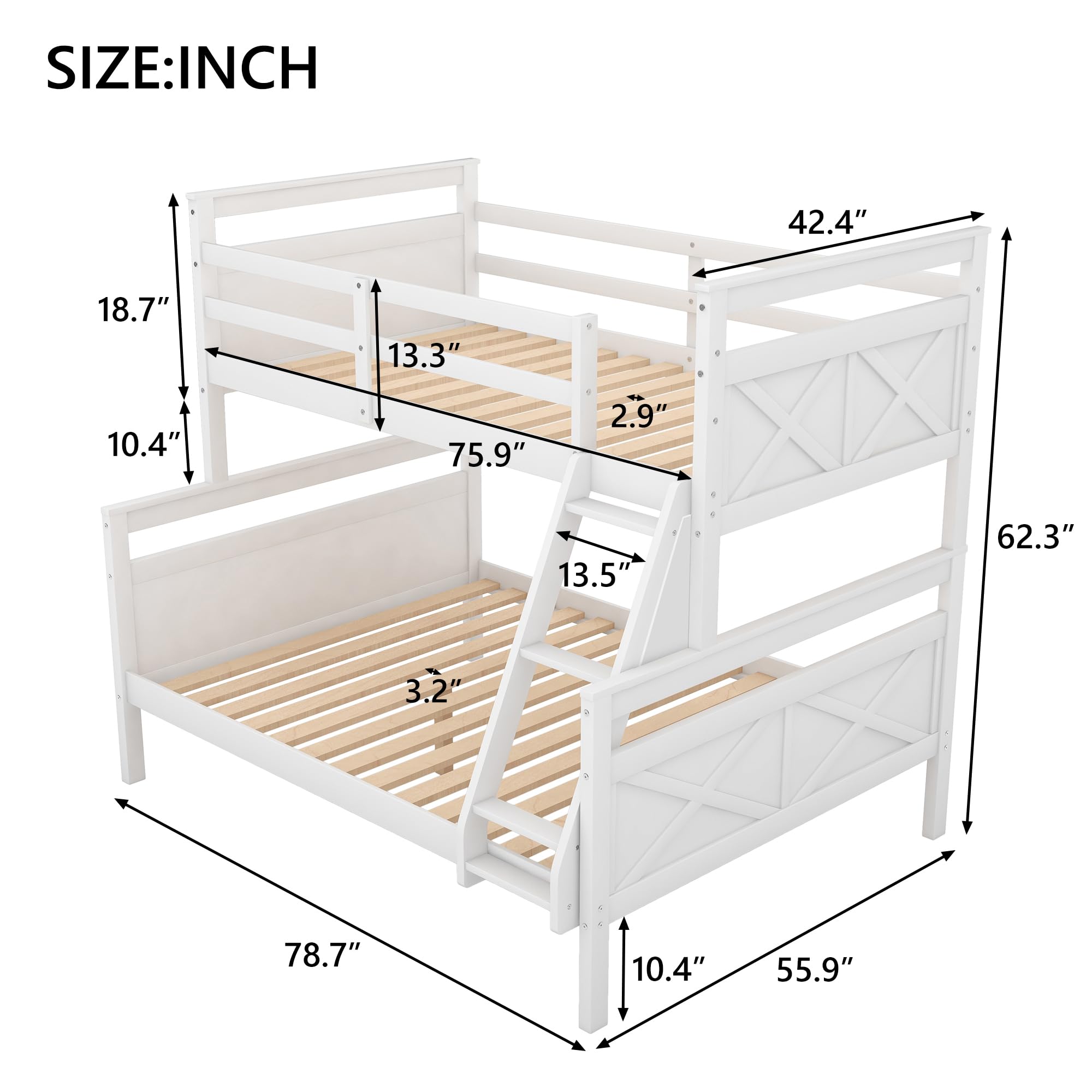 P PURLOVE Twin Over Full Bunk Bed - Convertible Wood Bunk Beds with Ladder for Kids & Guest Rooms