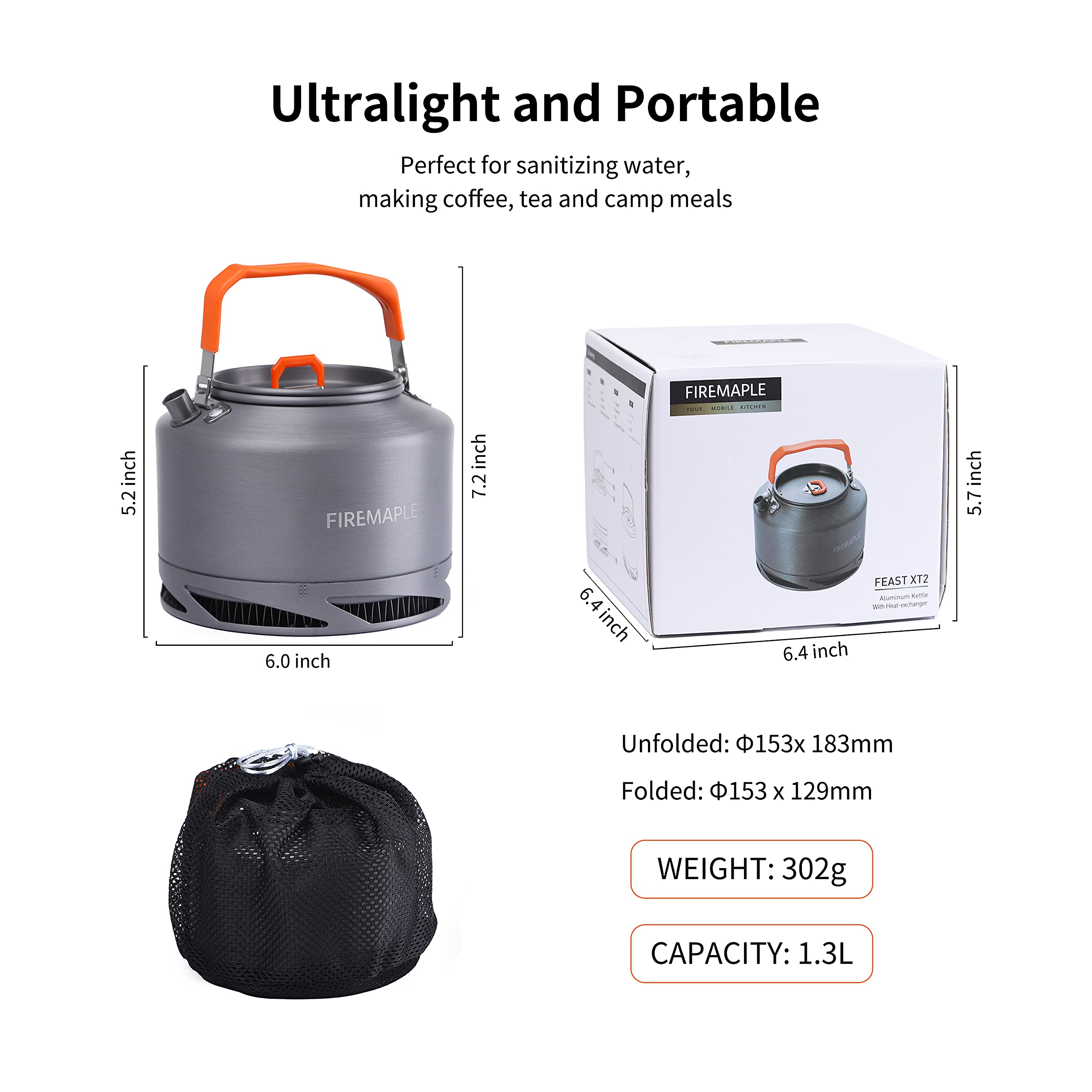 Fire-Maple XT2 Camping Tea Kettle - Lightweight Hard Anodized Aluminum & Stainless Steel Water Boiler for Coffee, Tea & Outdoor Cooking | Portable Cookware Set for Hiking, Backpacking & Picnics | Easy to Clean & Durable Design | Perfect for Camping Trips & Emergency Preparedness