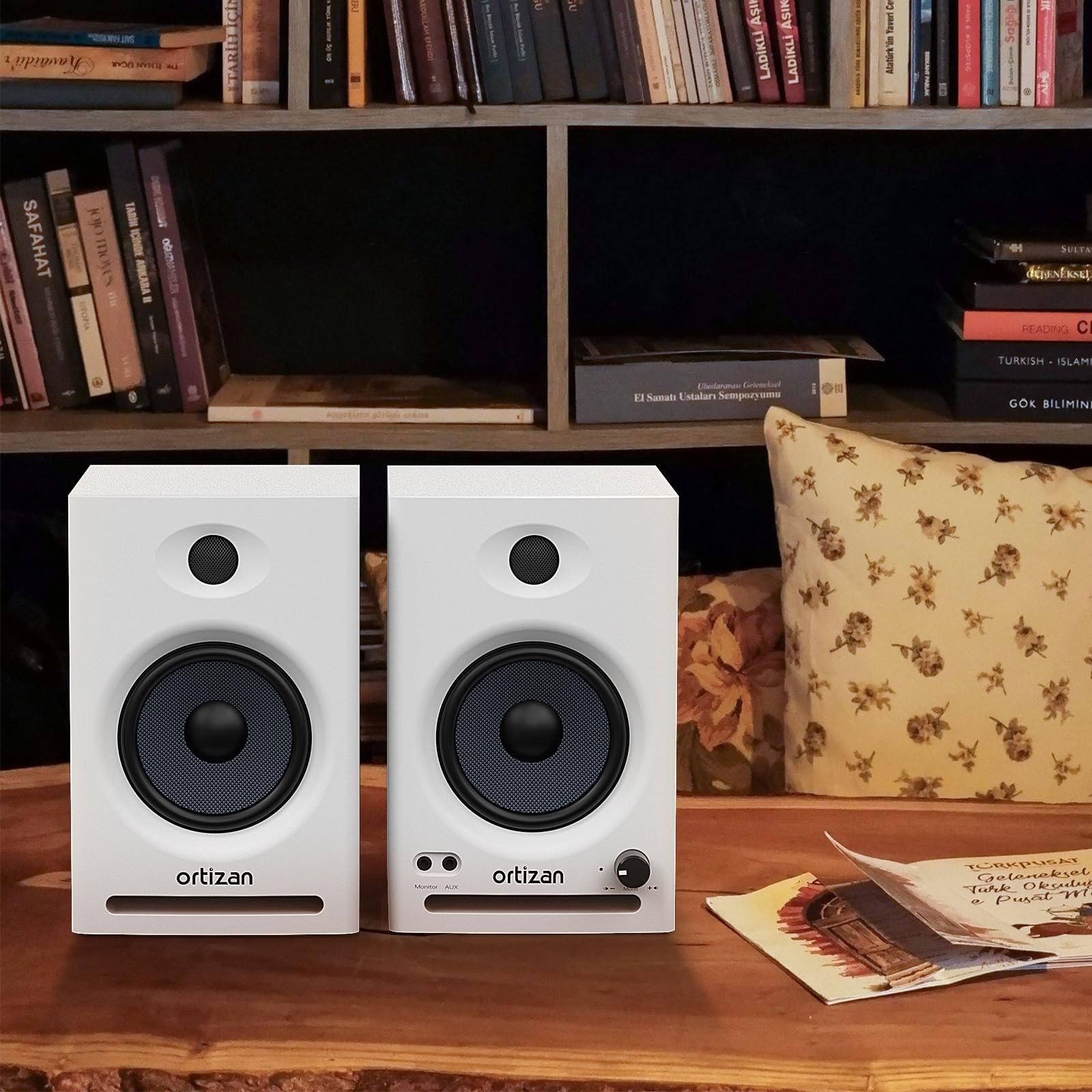 Ortizan C7 Studio Monitors - Bluetooth 5.3 Wireless Speakers for Music Production & Gaming (White Pair) - Perfect for Home Studios & PC Setups