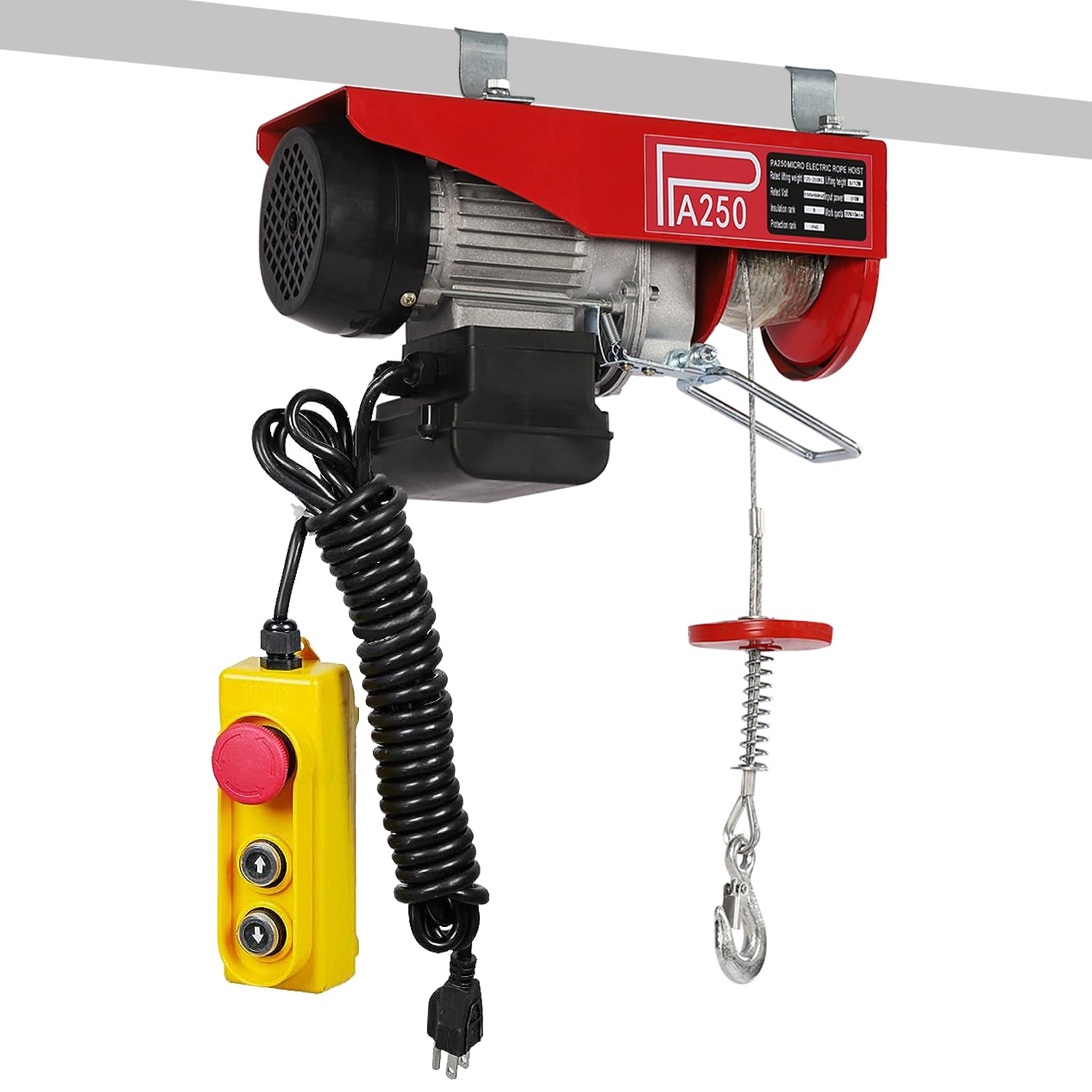 110V 510W Electric Hoist Crane with Wired Remote Control - 250KG/551LBS Capacity Overhead Lift for Garage, Workshop & Construction - Single/Double Slings Strap Beam Mounting Winch System