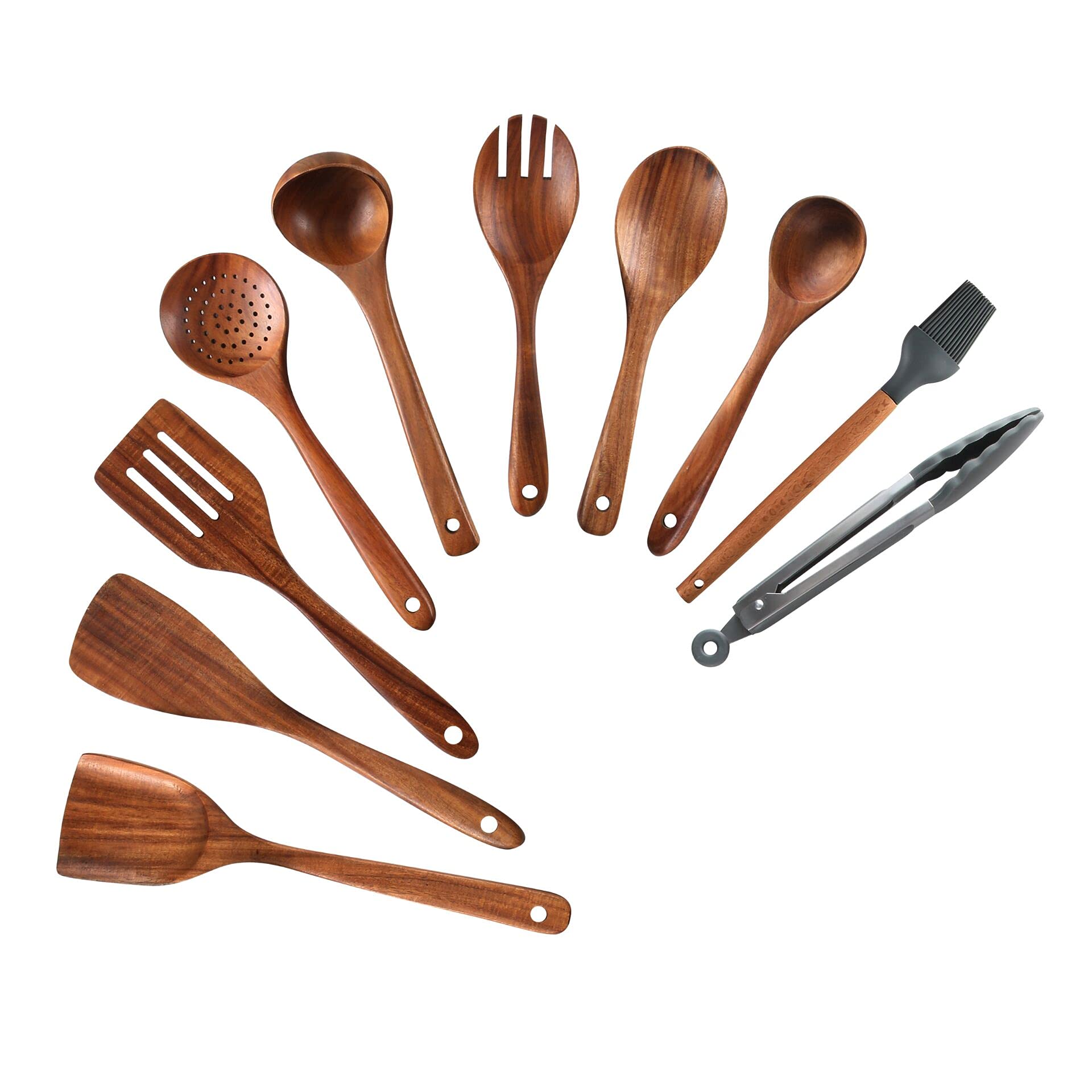 **10-Piece Wooden Cooking Utensil Set - Nonstick Kitchen Tools with Spoon, Spatula & Turner - Safe for Pots & Pans - Ideal for Baking, Stirring & Serving**