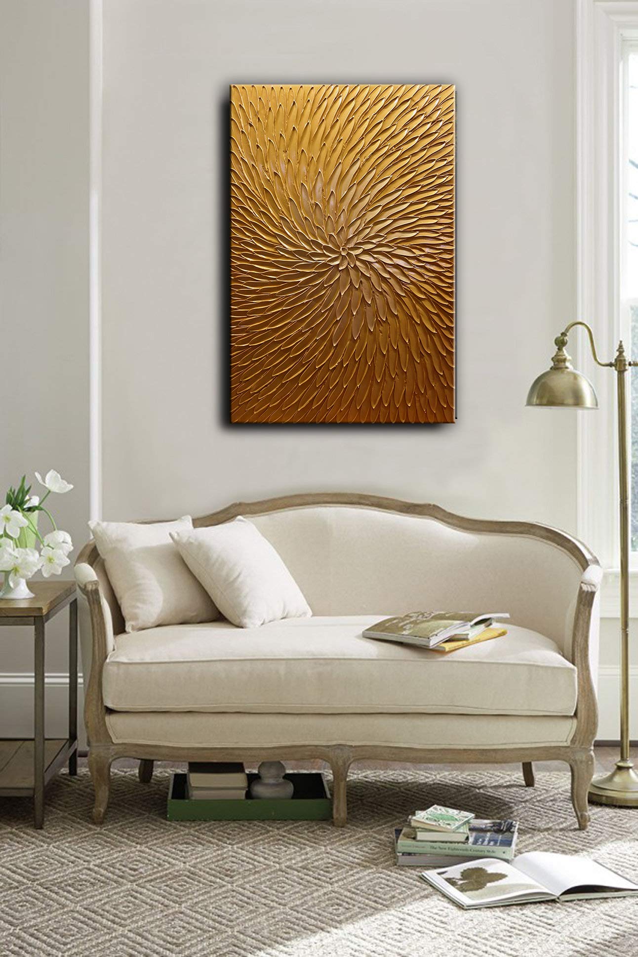 YaSheng Art - 24x36 Inch Large Abstract Oil Painting on Canvas, Metallic Gold Gradient Modern Wall Art for Living Room & Bedroom | Ready to Hang Home Decor | Perfect for Contemporary Spaces, Office & Dining Room