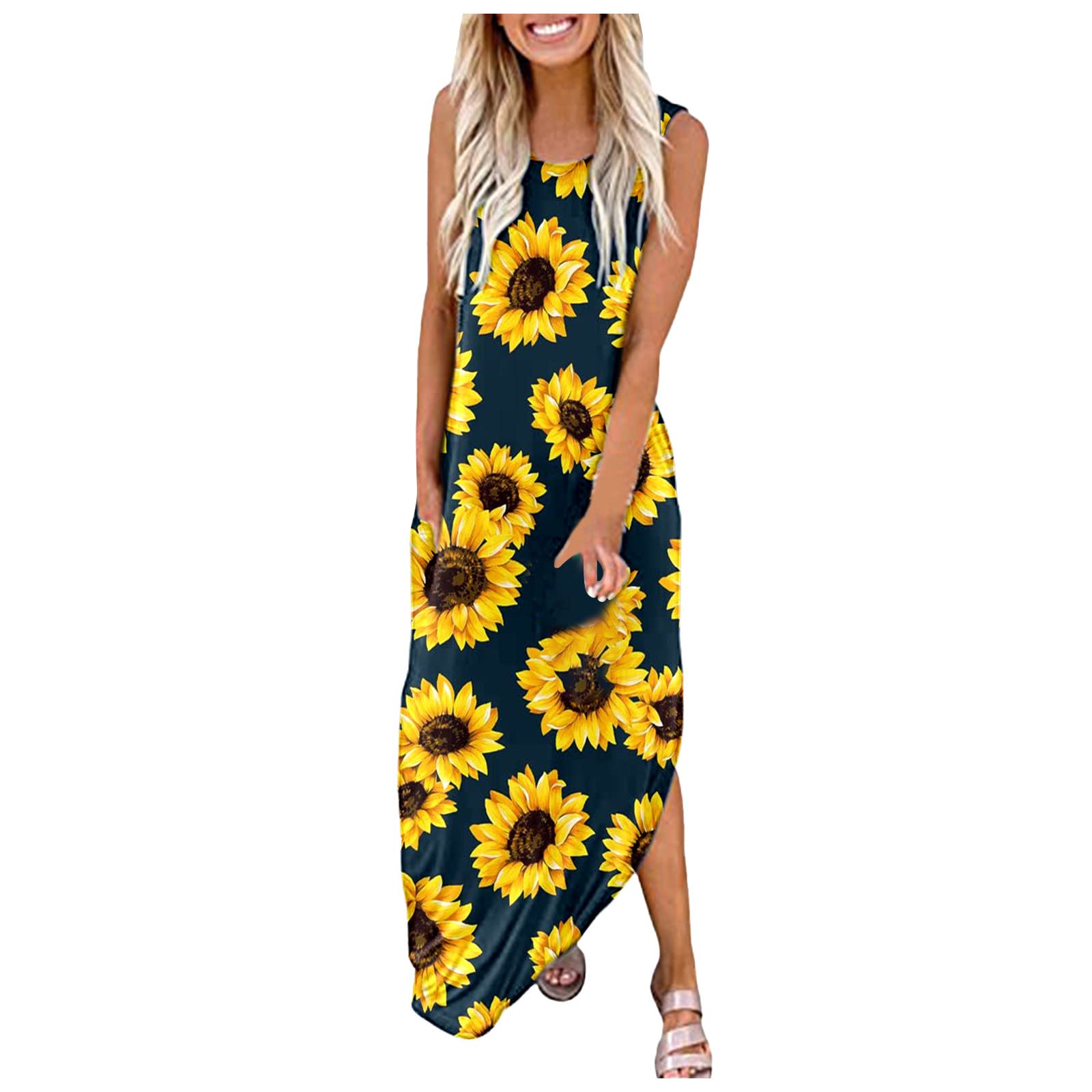 Elegant Women's Solid Maxi Dress - Sexy Side Slit, Sleeveless, One Shoulder Hollow Out Long Dress for Wedding Guest, Party, Evening Gala & Summer Vacation