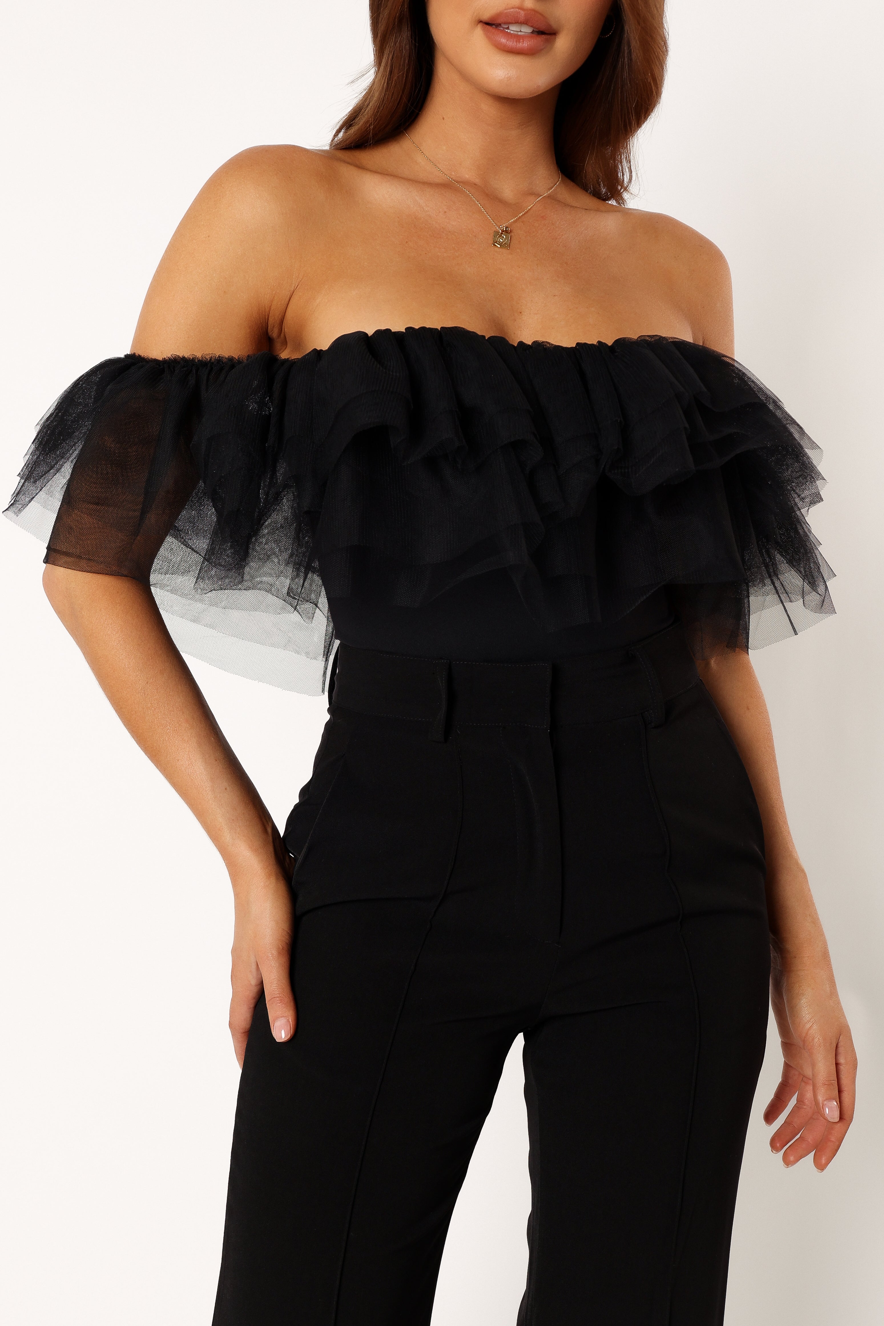 Off Shoulder Bodysuit for Women - Sexy Black Stretchy Jumpsuit, Tummy Control One Piece Outfit for Club, Date Night & Casual Wear