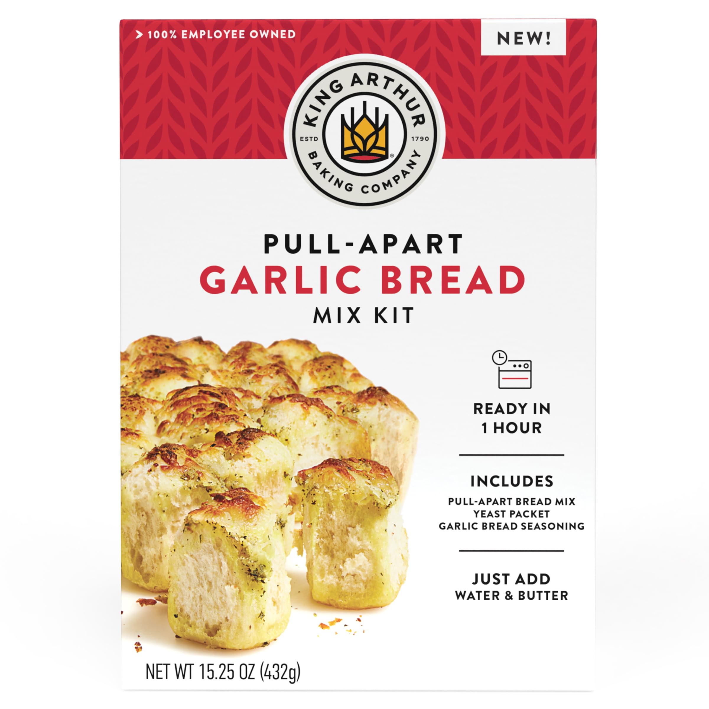 King Arthur Baking Company Pull-Apart Garlic Bread Mix Kit - 15.25 oz, Easy Homemade Bread Mix, Ready in 1 Hour | Perfect for Family Dinners, Parties & Holiday Gatherings