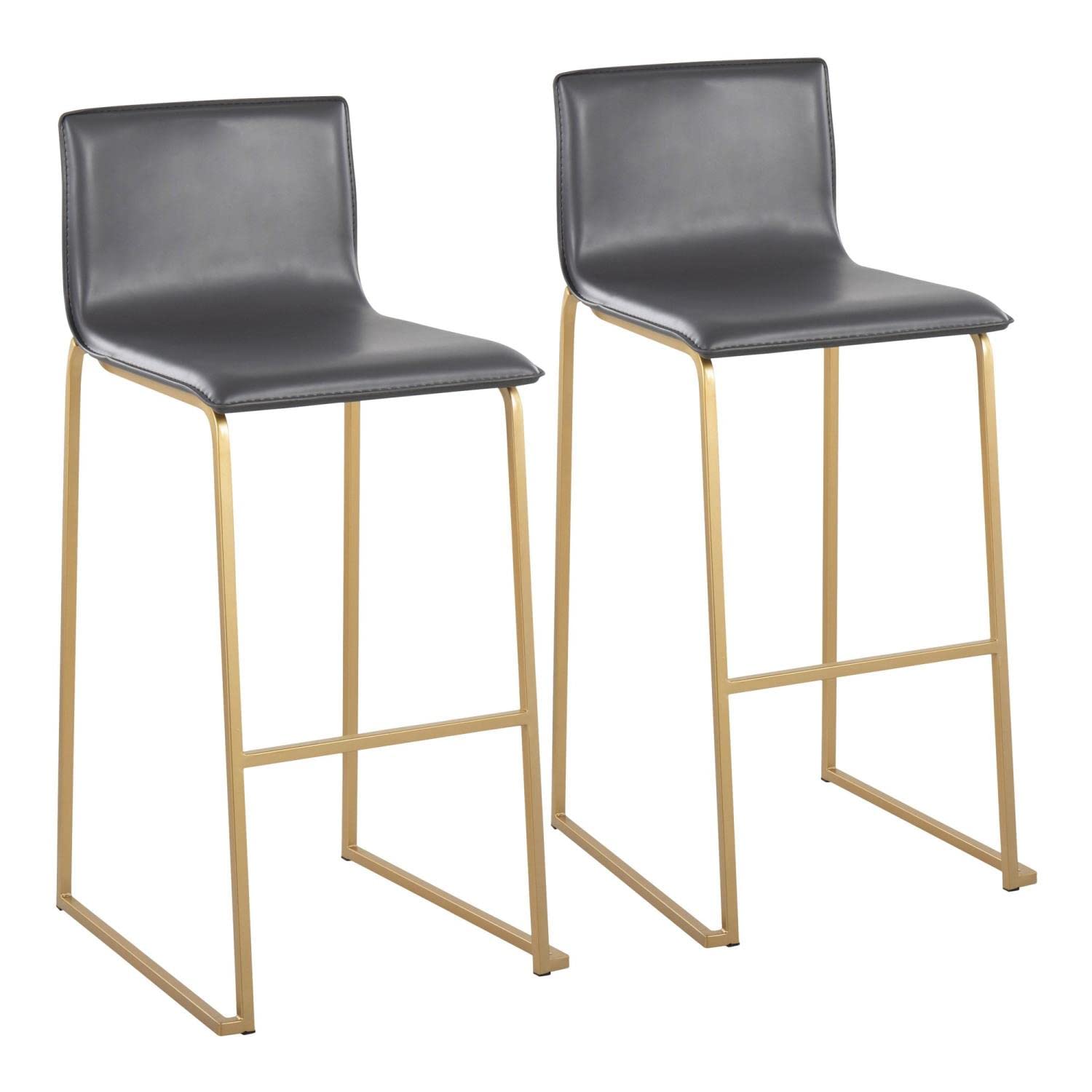 LumiSource Mara Bar Stool Set of 2 - Modern Counter Height Bar Chairs with Metal Frame & PU Cushion for Kitchen Island, Breakfast Nook & Home Bar Decor