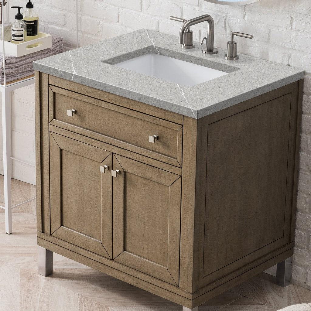 James Martin Vanities Chicago Collection 30-Inch Single Bathroom Vanity in Whitewashed Walnut with Countertop Options - Perfect for Modern Bathroom Renovations & Small Space Solutions
