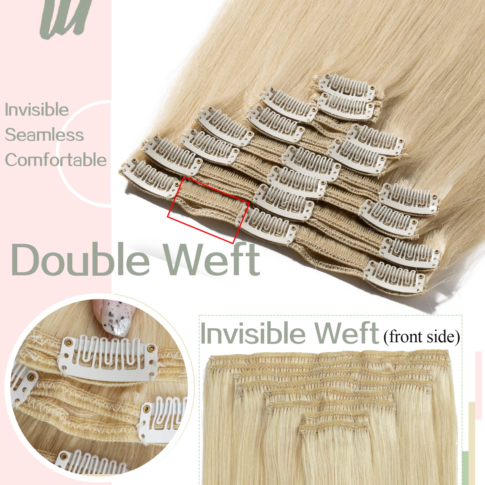 100% Real Human Hair Extensions - S-noilite Clip-in Double Weft Blonde Hair (Platinum #60) - 8 Pieces 18 Clips, 10 Inch 110g, Straight & Silky for Volume & Length - Perfect for Parties, Weddings & Daily Styling