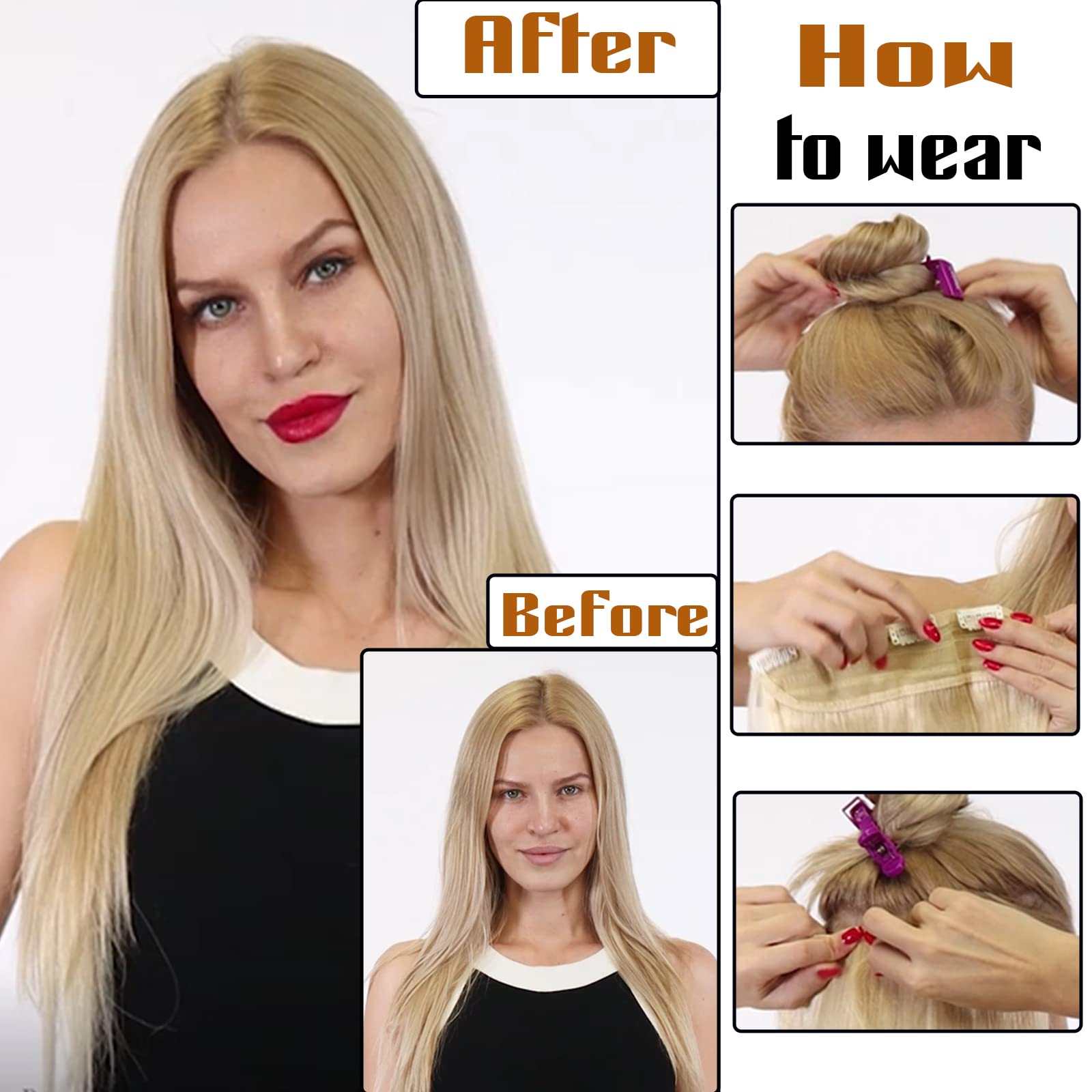Benehair Dark Brown Clip in Hair Extensions 16 Inch Straight 3/4 Full Head One Piece with 5 Clips - 100% Real Human Hair for Women with Thinning Hair (#2 Dark Brown) - Perfect for Daily Styling, Volume Boosting & Special Occasions