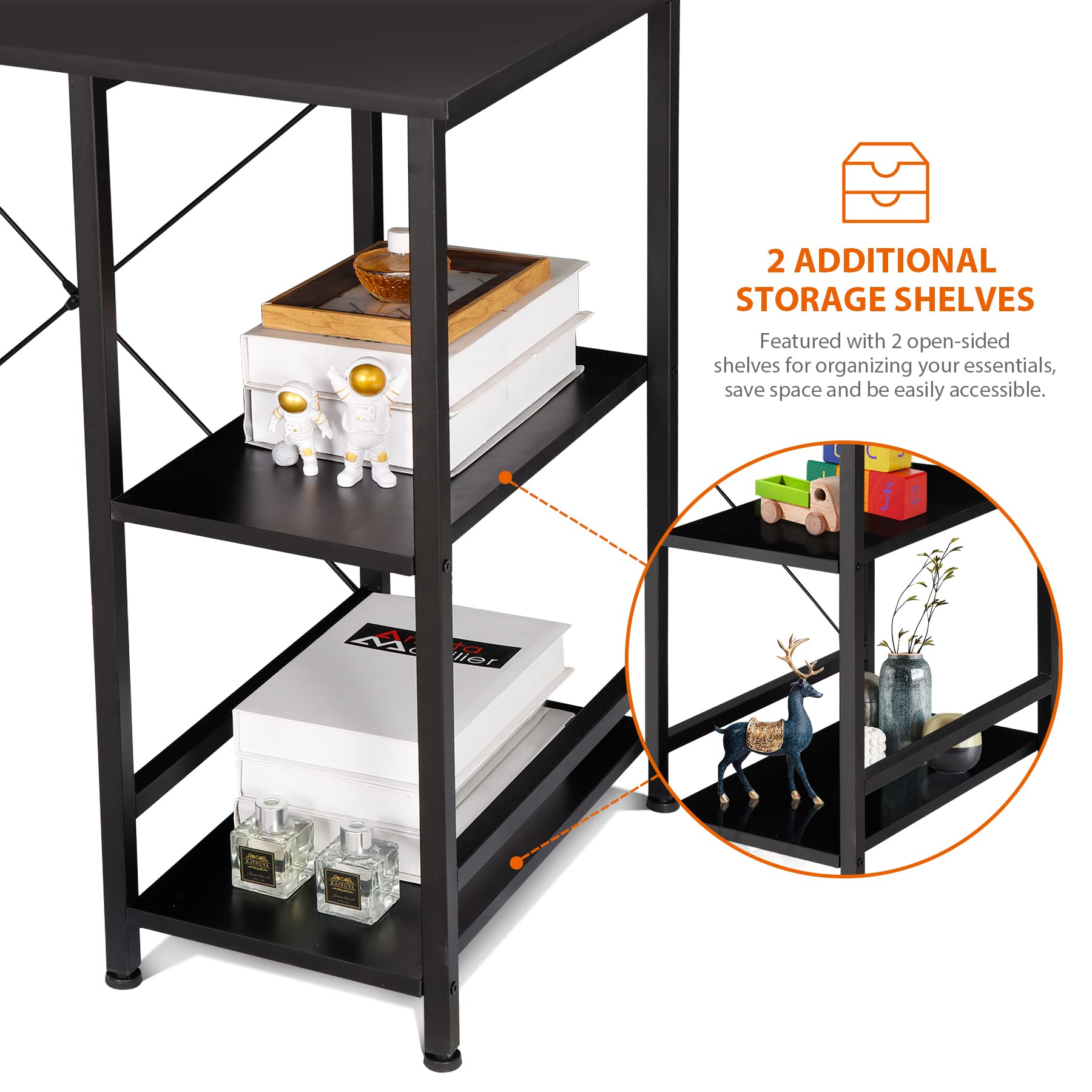 ZenStyle 36Inch Small Computer Desk with Storage Shelves - Compact Home Office Writing Desk, Reversible Under Desk Shelves for Small Spaces, Black - Perfect for Apartments, Dorms & Workspaces