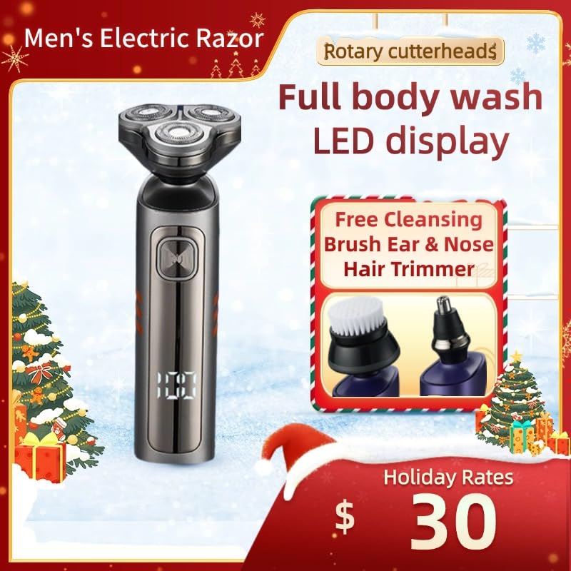 Premium Men's Electric Razor with Rotary Head - 3D Floating Shaver & Nose Trimmer for Smooth Shaving (Gray) - Perfect for Travel, Grooming, and Daily Use