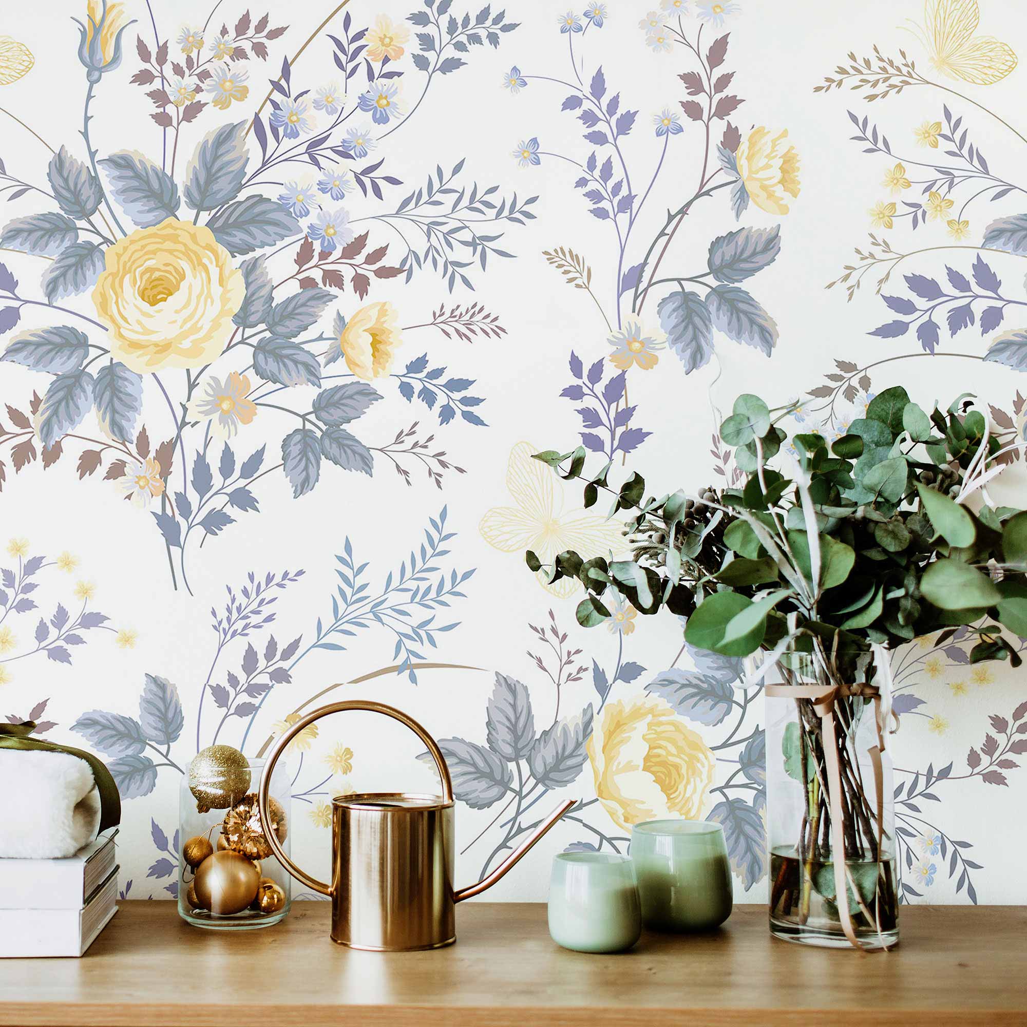 Yellow Botanical Peel and Stick Removable Wallpaper - Self-Adhesive Floral Wall Decal for Home & Office Decor - 4320