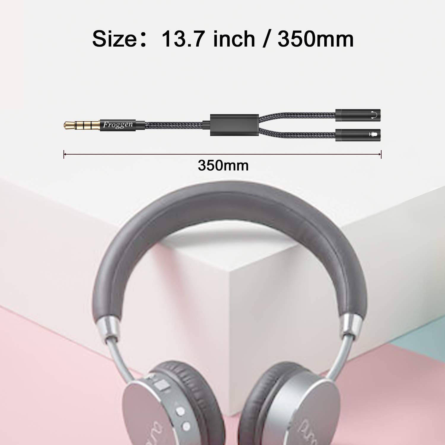 Froggen 3.5mm Headphone Mic Splitter Adapter - Male to Dual Female Audio Y Cable for Gaming Headsets on PS4, Xbox One, PC, Laptop & Smartphone - Perfect for Streaming, Online Gaming & Conference Calls