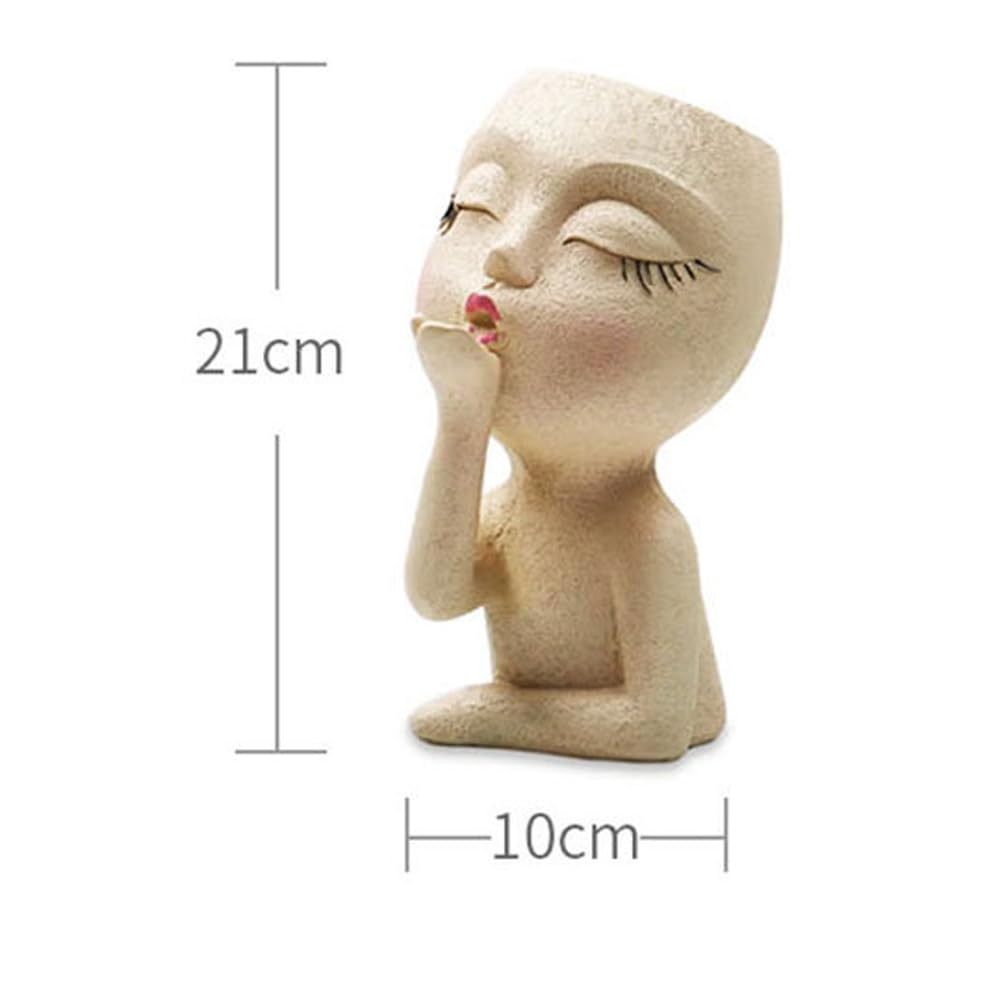 White Modern Face Planter Pot with Drainage Hole - 1x3x2 inches Succulent Planter for Indoor & Outdoor Plants - Unique Head-Shaped Vase Decor for Home, Garden, Office Desk or Gift Idea