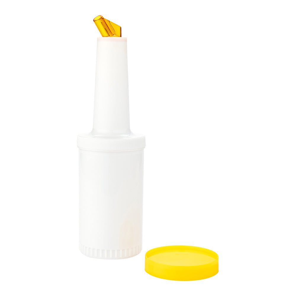 Bar Lux 1 Quart (32 oz) Plastic Quick Pour Storage Container Bottle with Yellow Spout & Lid - 3.5