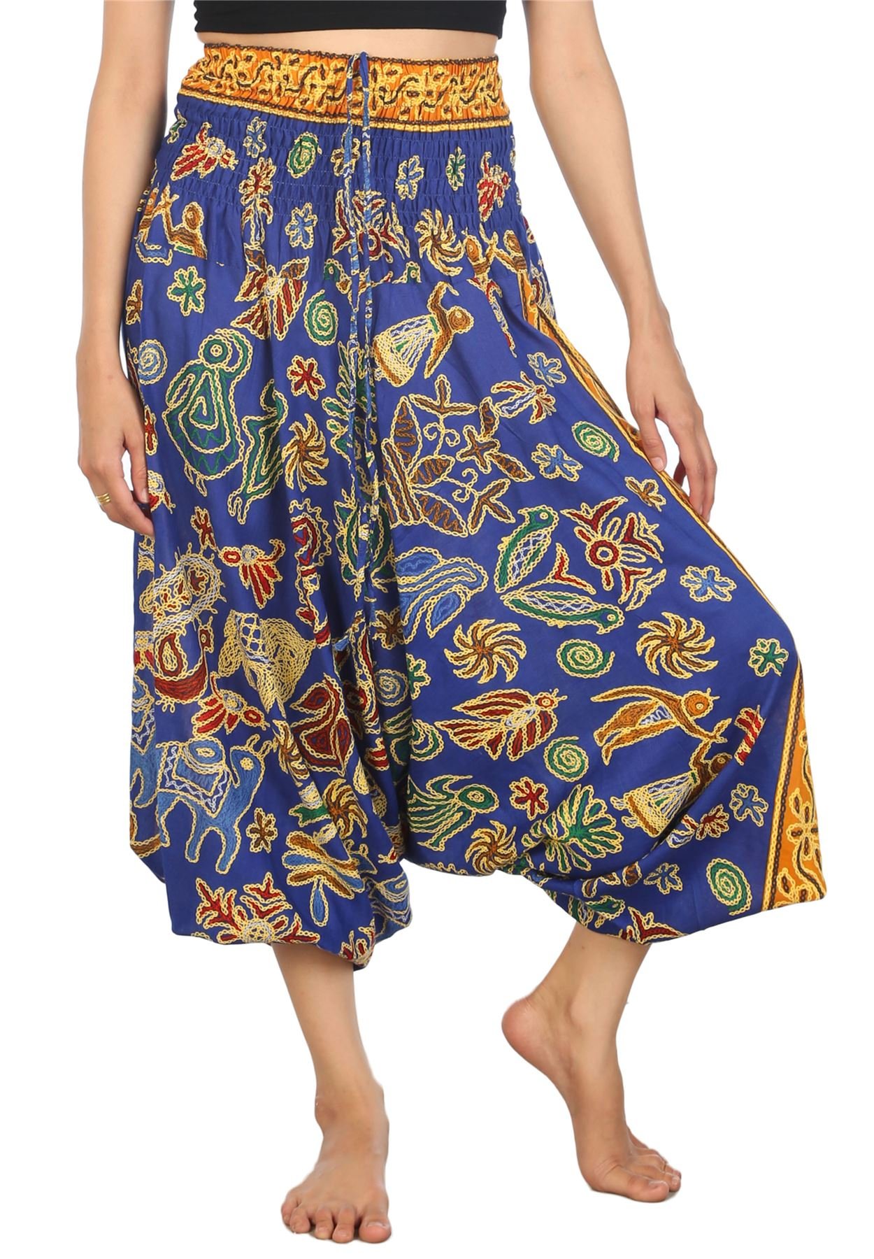 LOFBAZ Women's Yoga Harem Pants - Boho Hippie Elephant Print Lounge Pants for Yoga, Meditation & Beach Wear | Perfect for Casual Outfits, Festivals & Vacation