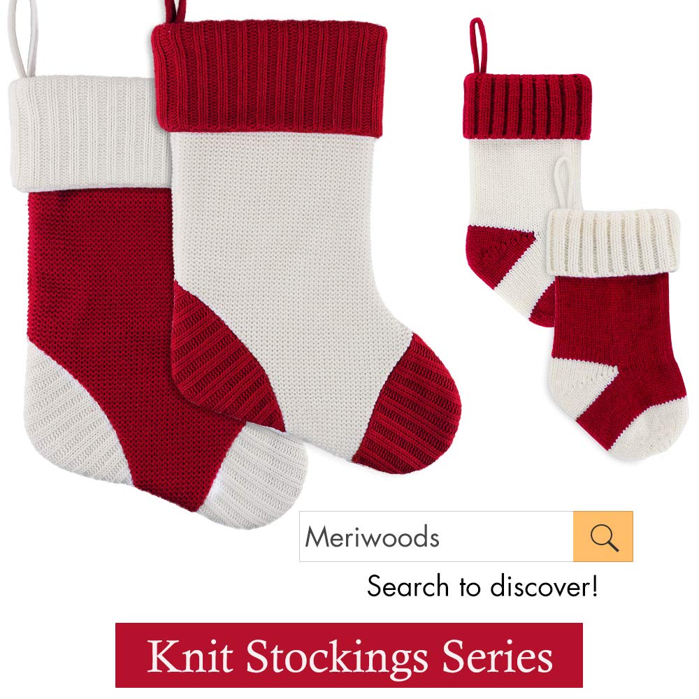Premium Meriwoods Christmas Stockings - 2 Pack 18 Inch Large Heavy Knit Holiday Stockings, Rustic Xmas Decor for Country Home & Farmhouse Style - Burgundy Red & Cream White - Perfect for Fireplace Mantel, Staircase, and Festive Holiday Decorations