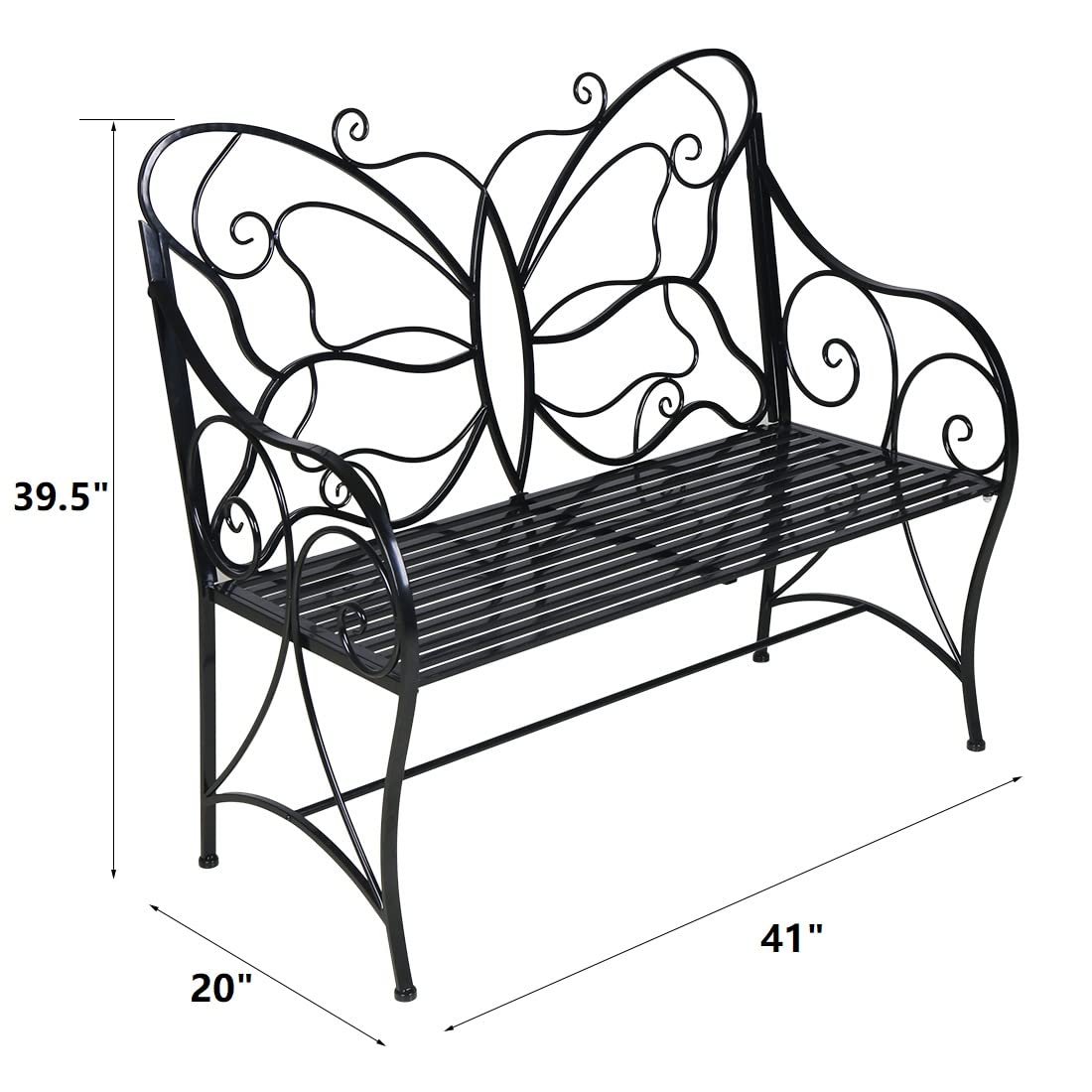 **HLC Outdoor Bench - Cast Iron Metal Garden Bench with Armrests, Double Seats in Black - Perfect for Patio, Garden, Park, Yard, Porch & Lawn Decor**
