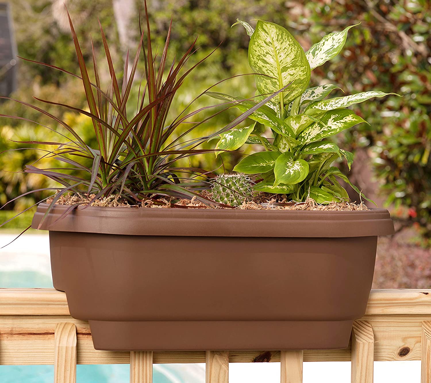 Bloem 24-Inch Deck Balcony Rail Planter Box - Chocolate Brown (Set of 4) - Perfect for Outdoor Gardens, Patios & Apartment Balconies