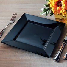 Elegant Black Square Plastic Dinner Plates 9.5 Inch - 120 Pack for Wedding, Buffet, Party, Catering & Special Events - Durable Disposable Tableware for Elegant Gatherings