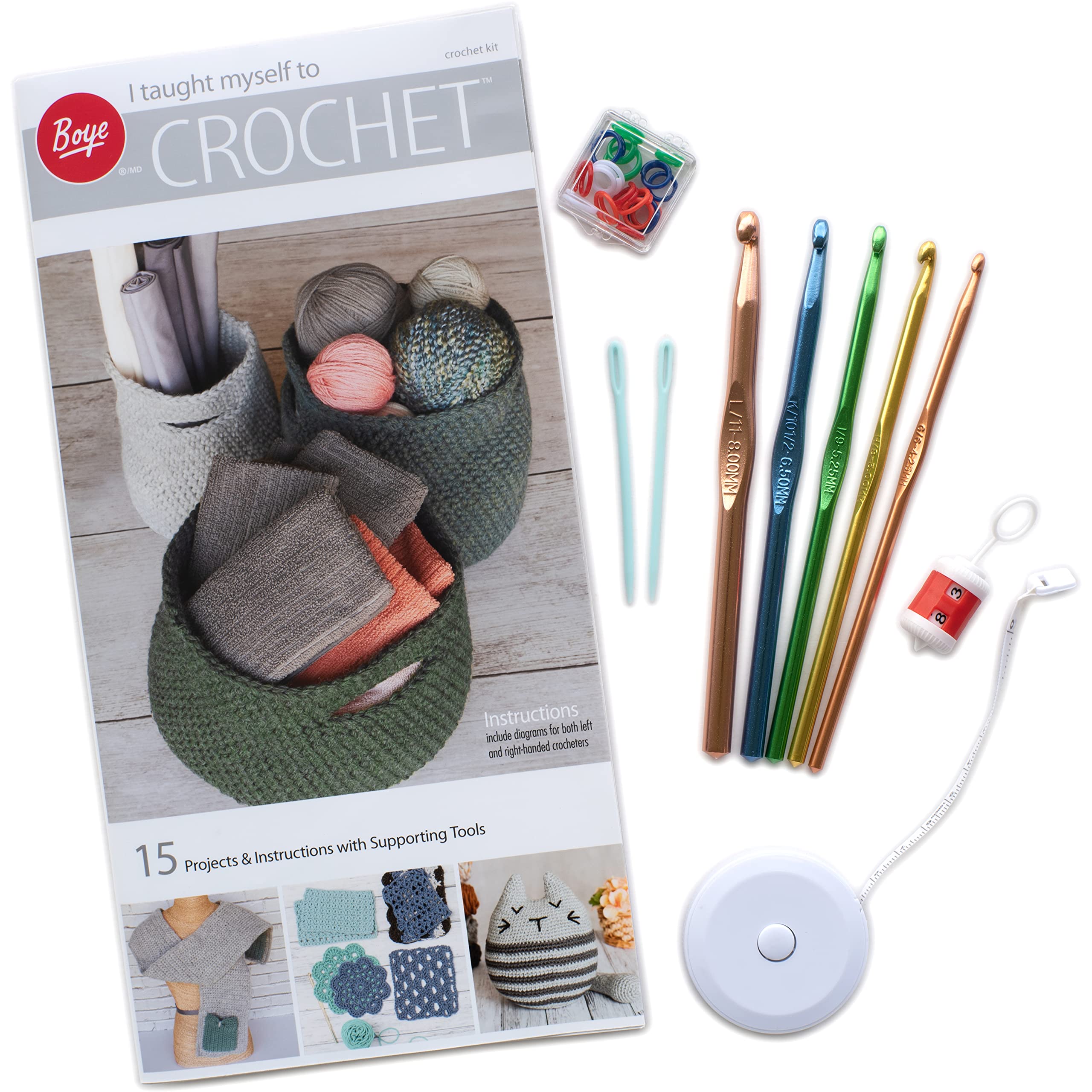 Boye Learn to Crochet Kit for Beginners - Complete Arts & Crafts Set with 15 DIY Projects, Yarn, Hooks & Supplies - Perfect for Home Decor, Gifts & Relaxing Hobbies