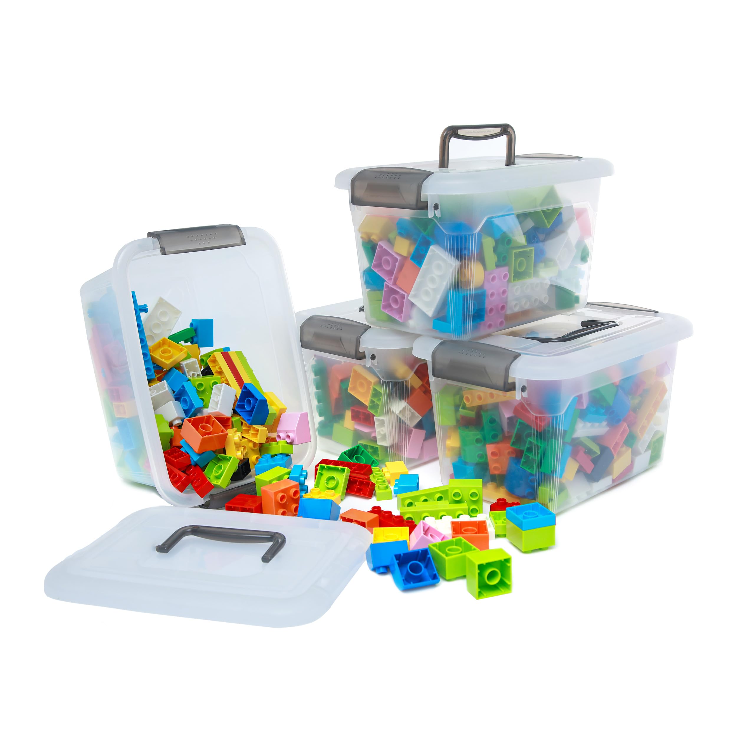 4-Pack Clear 6 QT Plastic Storage Bins with Lids & Gray Handles - Stackable Organizing Containers for Home, Office, Pantry, and Closet Organization