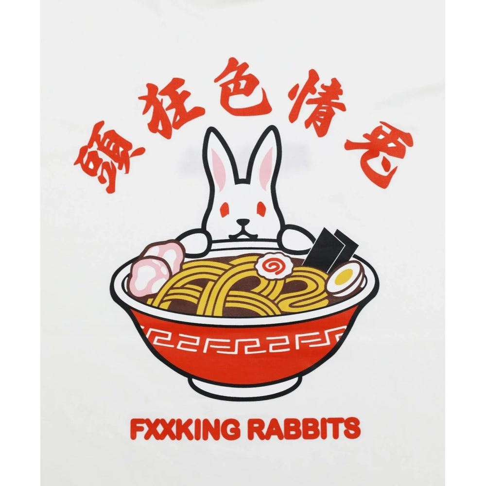 FR2 Rabbit Ramen Graphic T-Shirt for Men - White Cotton Tee - Casual Streetwear for Anime & Food Lovers - Perfect for Daily Wear & Outings