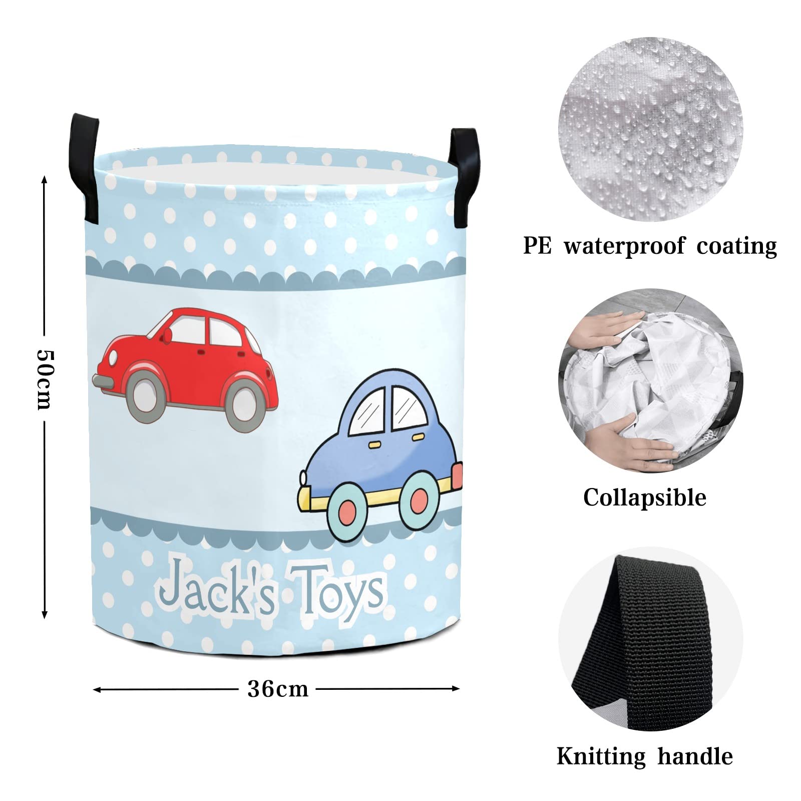 Personalized Toy Car Laundry Hamper - Custom Waterproof Collapsible Drawstring Clothes Basket with Handle | Kids Room Storage, Nursery Organization & Toy Storage Solution