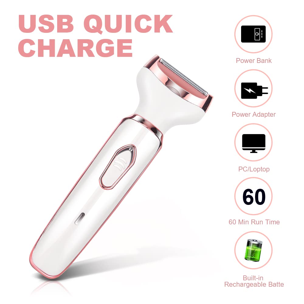 ACWOO 4-in-1 Electric Razor for Women - Painless Bikini Trimmer, Facial Hair Remover, Nose & Underarm Shaver with USB Charging | Perfect for Travel, Gym & Sensitive Skin Care