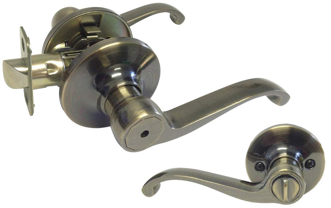 Vintage Antique Brass Door Lever Handle - Privacy, Entry, Passage, Dummy & Deadbolt Lock Set 835AB for Bedroom, Bathroom & Interior Doors | Classic Home Security Hardware