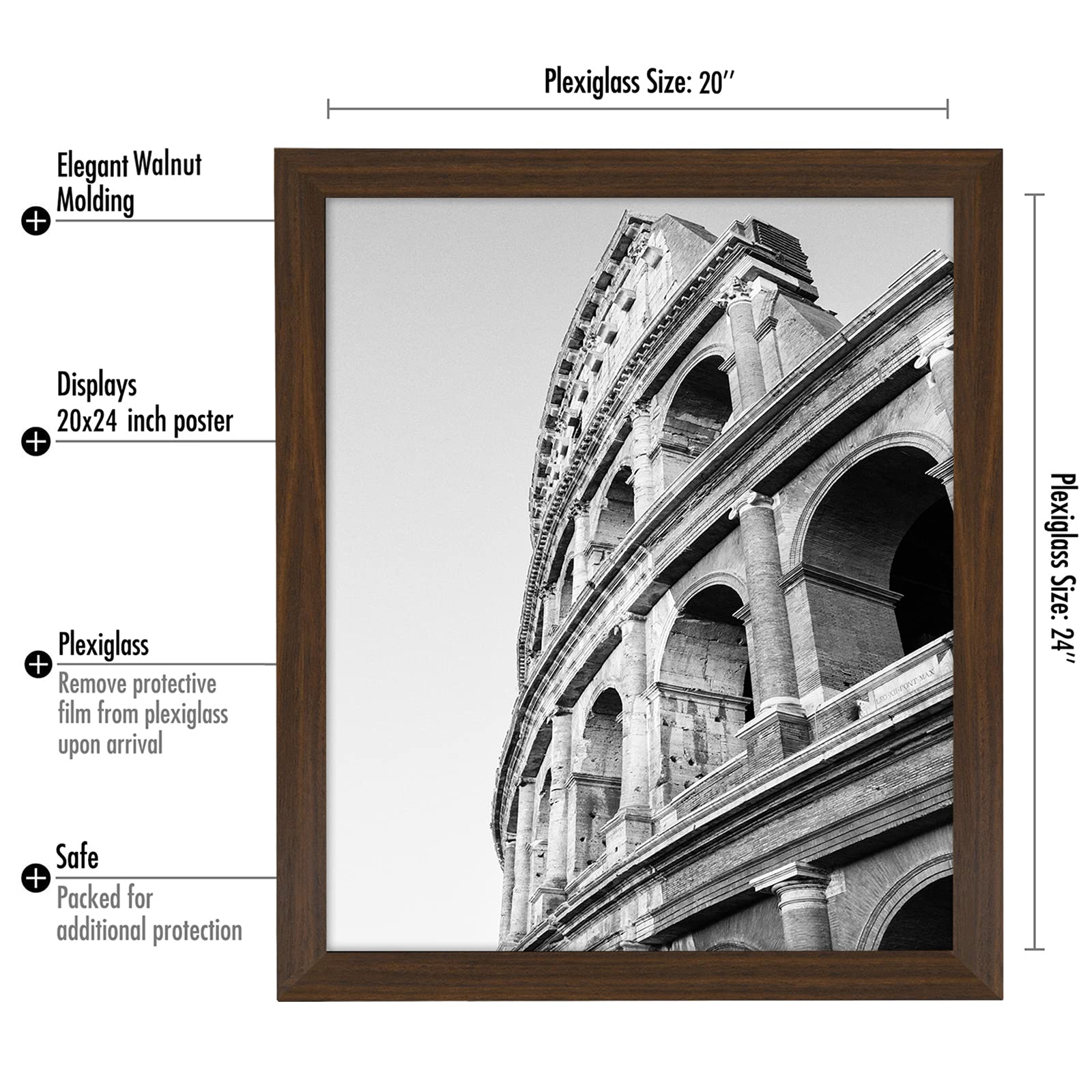 Americanflat 20x24 Walnut Picture Frame - Engineered Wood Wall Display for Home & Office Decor