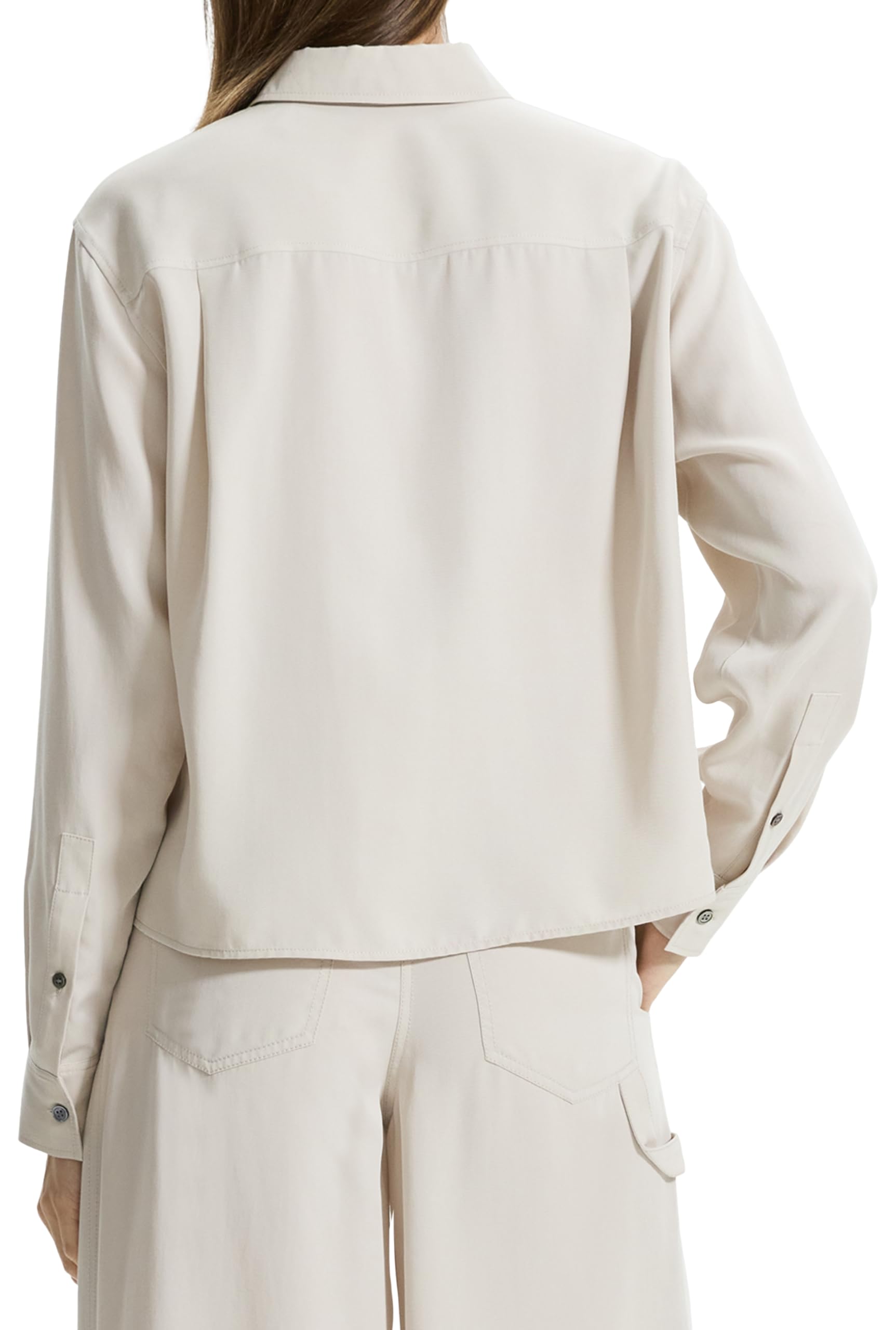 Theory Women's Long Sleeve Boxy Pocket Shirt - Casual Office Blouse for Work & Everyday Wear | Comfortable Button Down Top for Business & Weekend Outfits