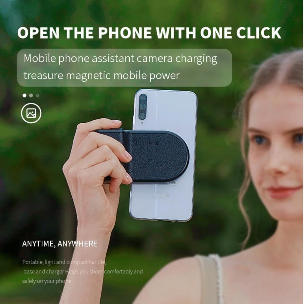 INOVAGEN Magnetic Phone Selfie Grip with 5000mAh Power Bank & Qi Wireless Charging - Bluetooth Camera Handle Bracket for iPhone Android Vlogging, Photography and Video Shooting - Perfect for Travel, Live Streaming and Content Creation