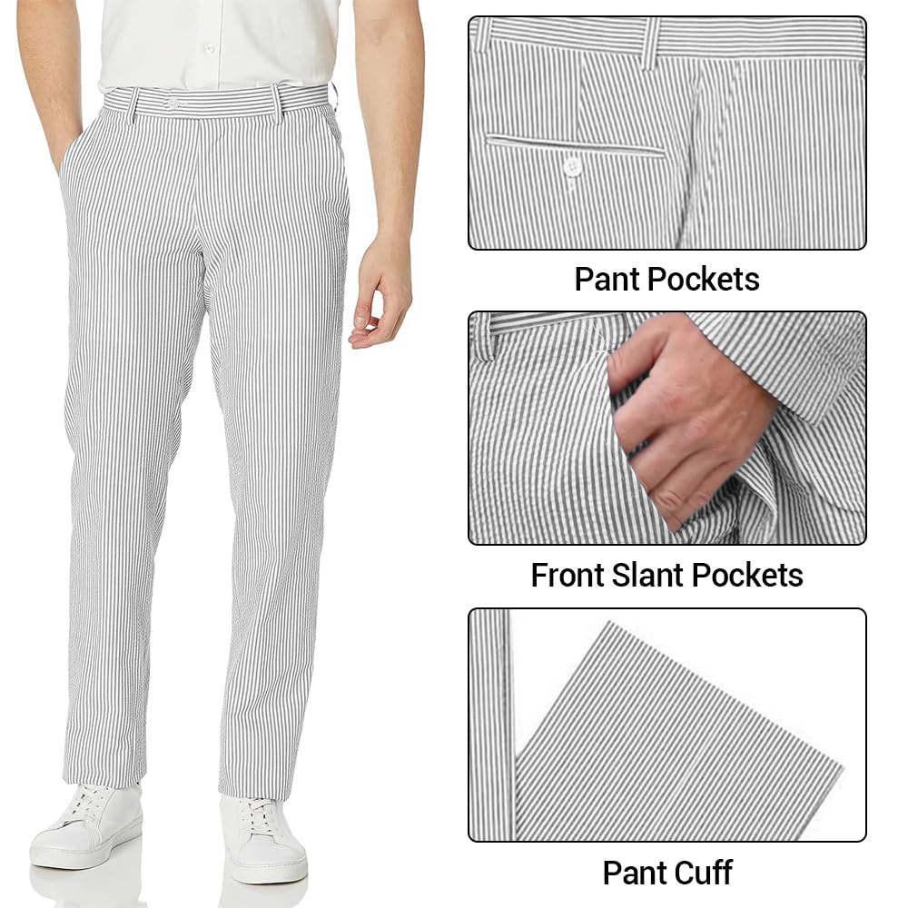 Men's 2-Piece Summer Seersucker Suit - Slim Fit Striped Blazer & Pants Set for Beach Weddings, Grooms, Outdoor Parties & Formal Events