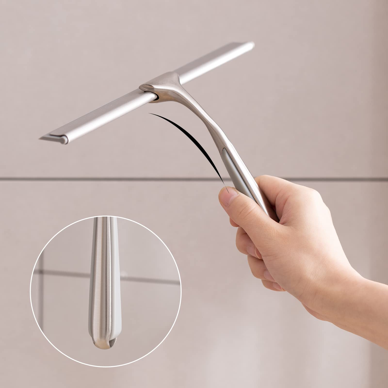 10 Inch Stainless Steel Shower Squeegee for Bathroom Doors, Windows, Kitchen, Mirrors & Car Glass - Perfect for Streak-Free Cleaning in Showers, Kitchens and Vehicles