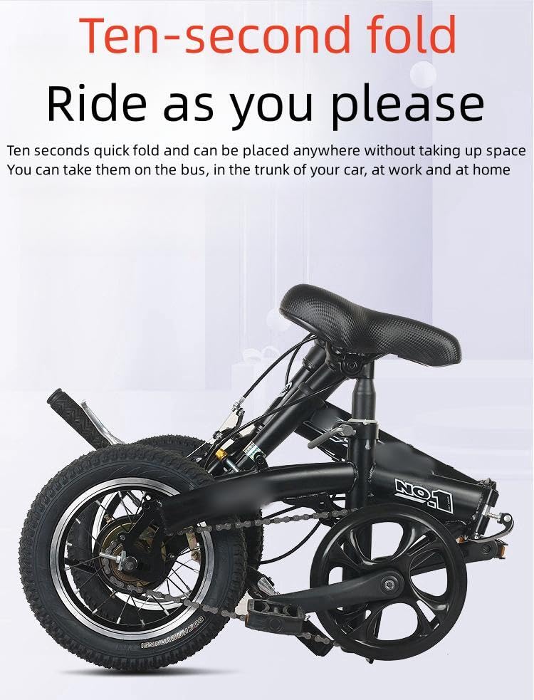 12 Inch Folding Bike for Adults - Lightweight Compact Black Bicycle for Men & Women - Portable Urban Commuter & Camping Bike - Perfect for City Travel, Outdoor Adventures & Daily Commute