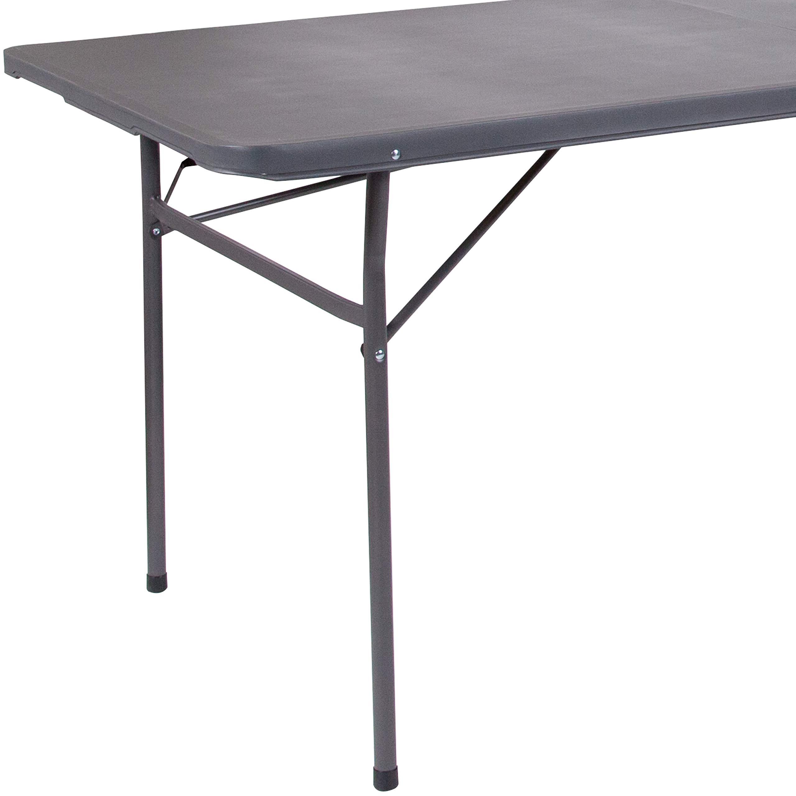 6-Foot Bi-Fold Dark Gray Plastic Folding Table with Carrying Handle - Portable & Sturdy for Parties, Events, Camping & Home Use
