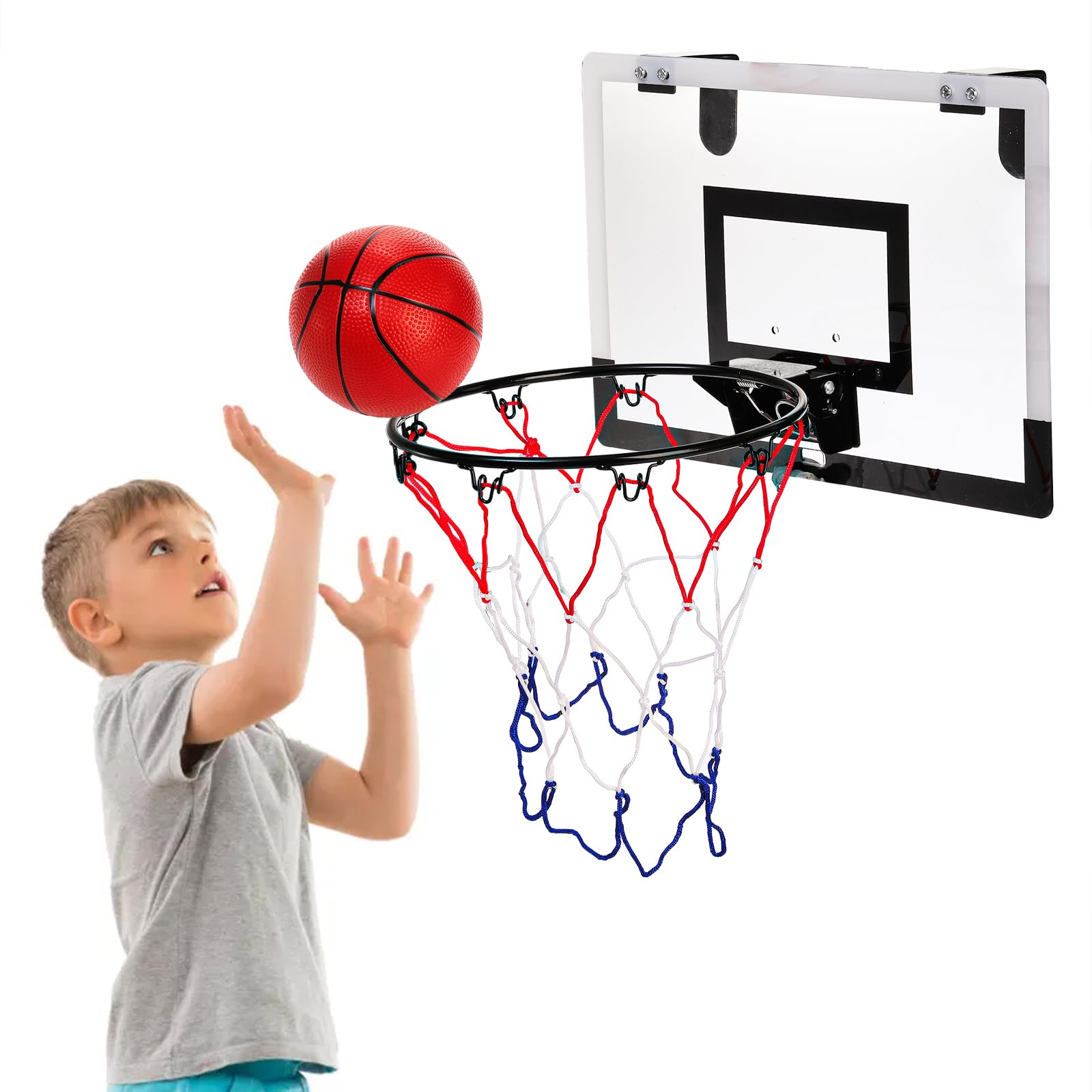 Fasmov Over The Door Basketball Hoop - Adjustable Mini Indoor Basketball Hoop with Foldable Flex Rim for Kids, Teens & Adults - Perfect for Bedroom, Office, Dorm & Playroom Games