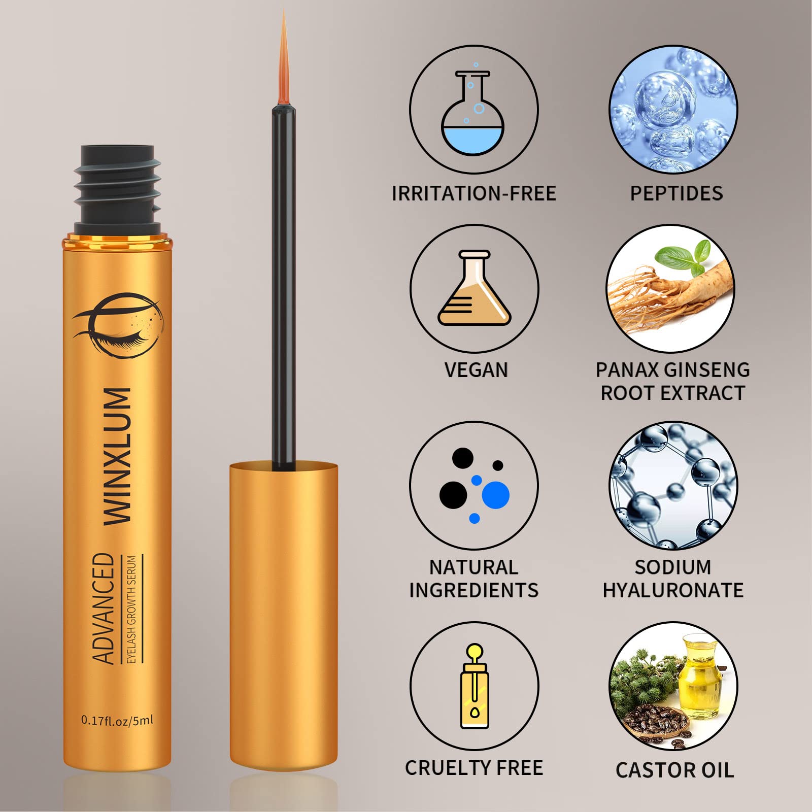 Premium Eyelash Growth Serum 5ml - Natural Peptide Lash & Eyebrow Enhancer for Fuller, Longer, Thicker Lashes - Gentle & Irritation-Free Formula - Perfect for Daily Use & Special Occasions