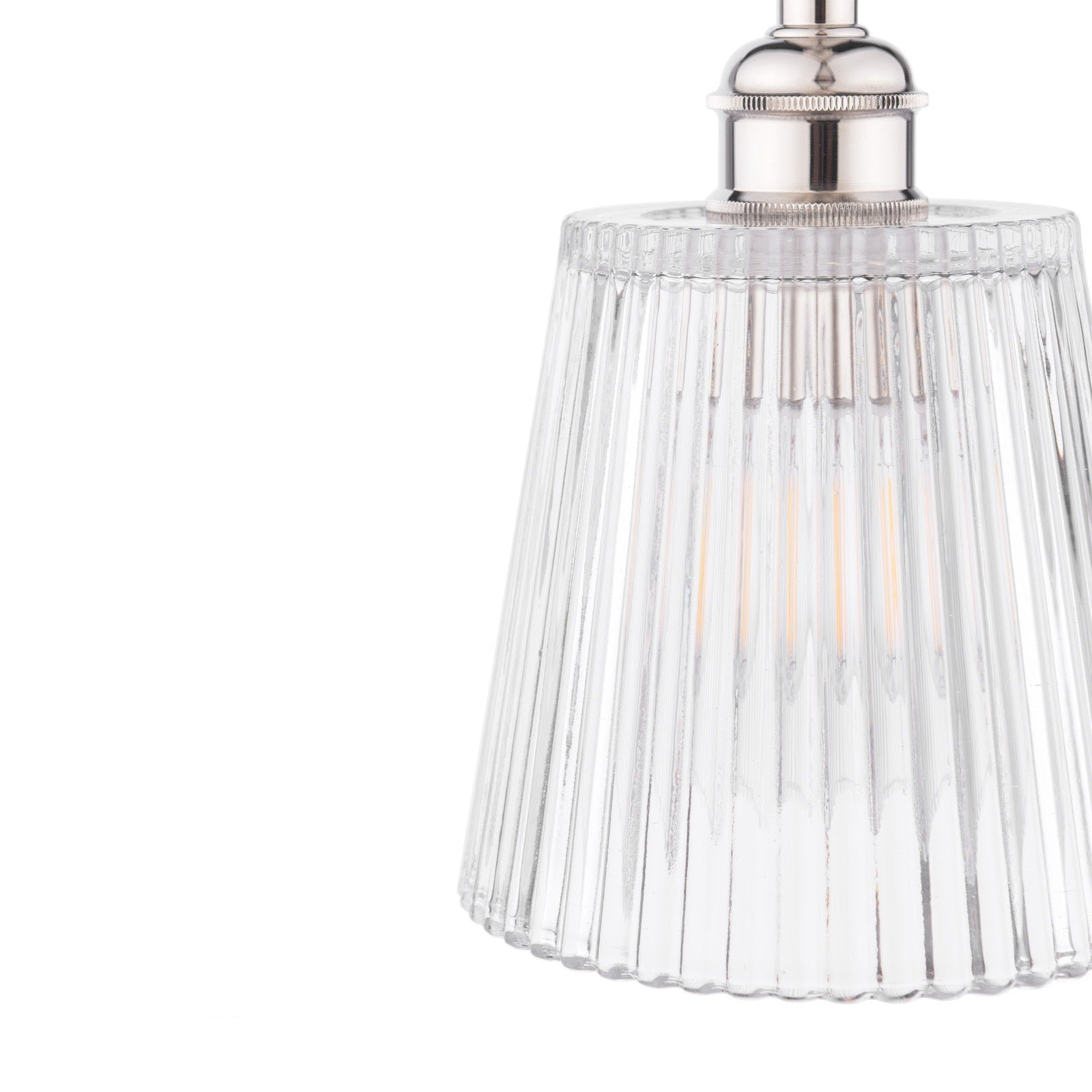 Callaghan Pendant Light Fixture - Polished Nickel & Antique Brass with Ribbed Glass Shade, E14 Base - Perfect for Dining Room, Kitchen Island or Bedroom Lighting