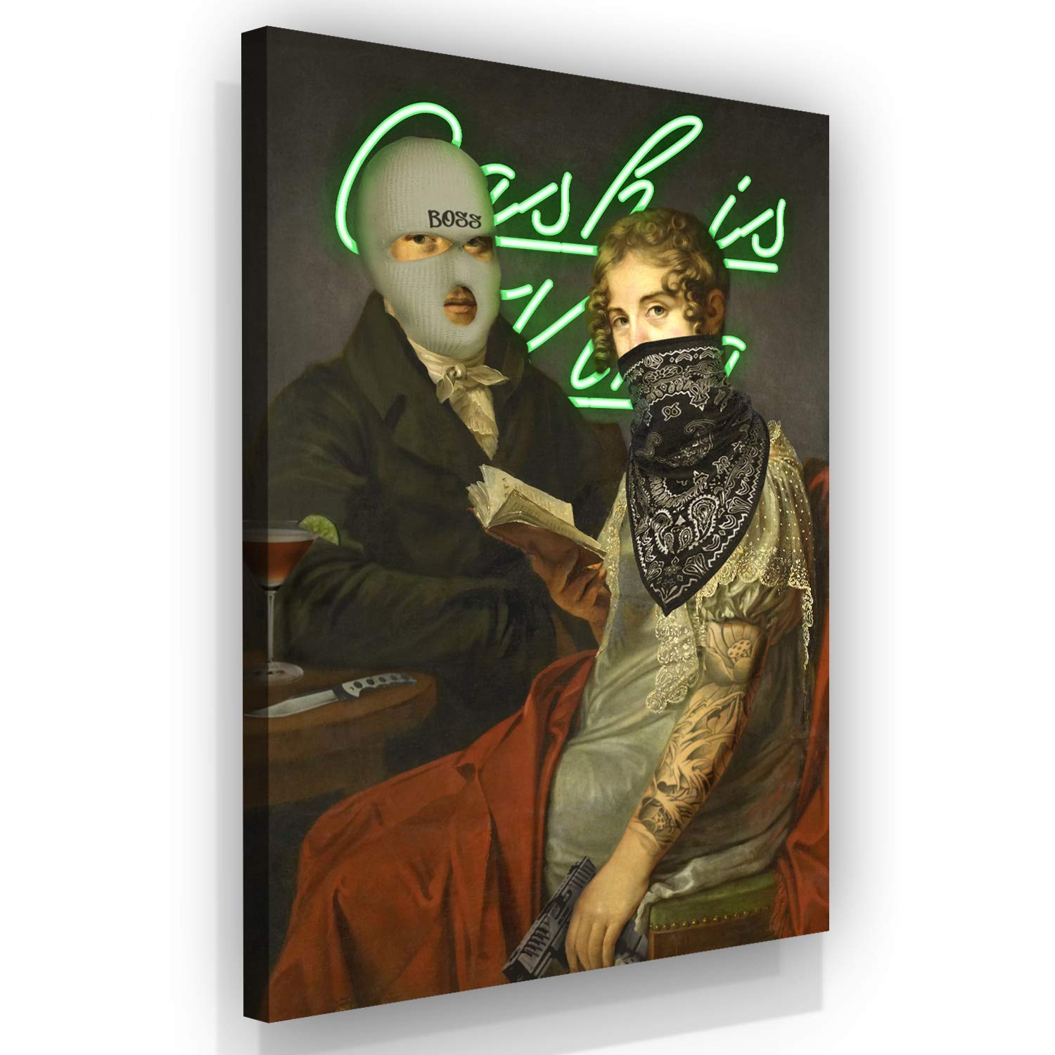 Fellipo Ricci Large Canvas Artwork - 'Cash Is King' Framed Wall Art Print for Home & Office Decor - Handmade Oil Painting on Canvas (36