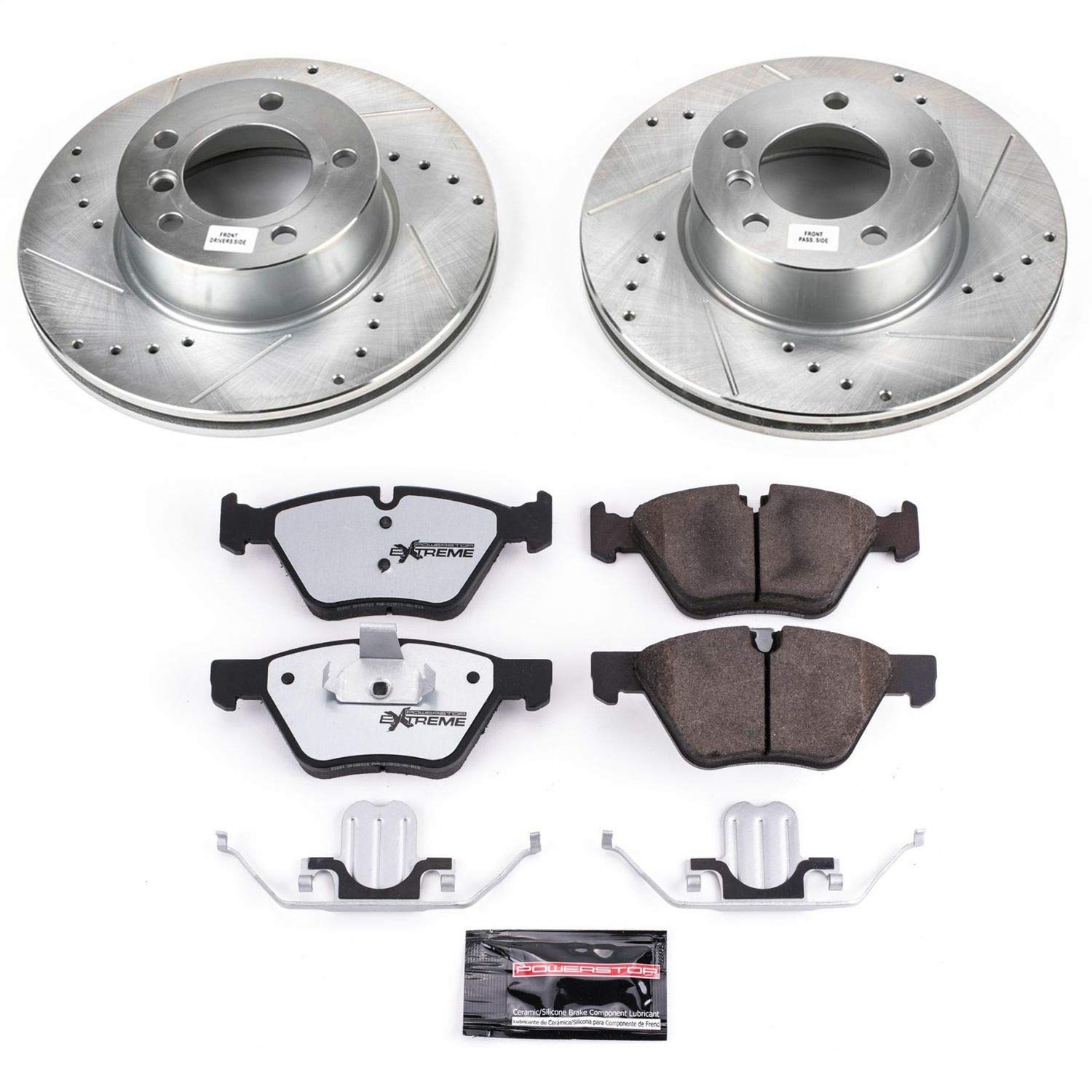 Power Stop K4589-26 Z26 Carbon Fiber Brake Pads & Drilled Slotted Rotors Kit - Compatible with 2006 BMW 325xi & 2007 BMW 328xi | High-Performance Braking for Street & Track Use