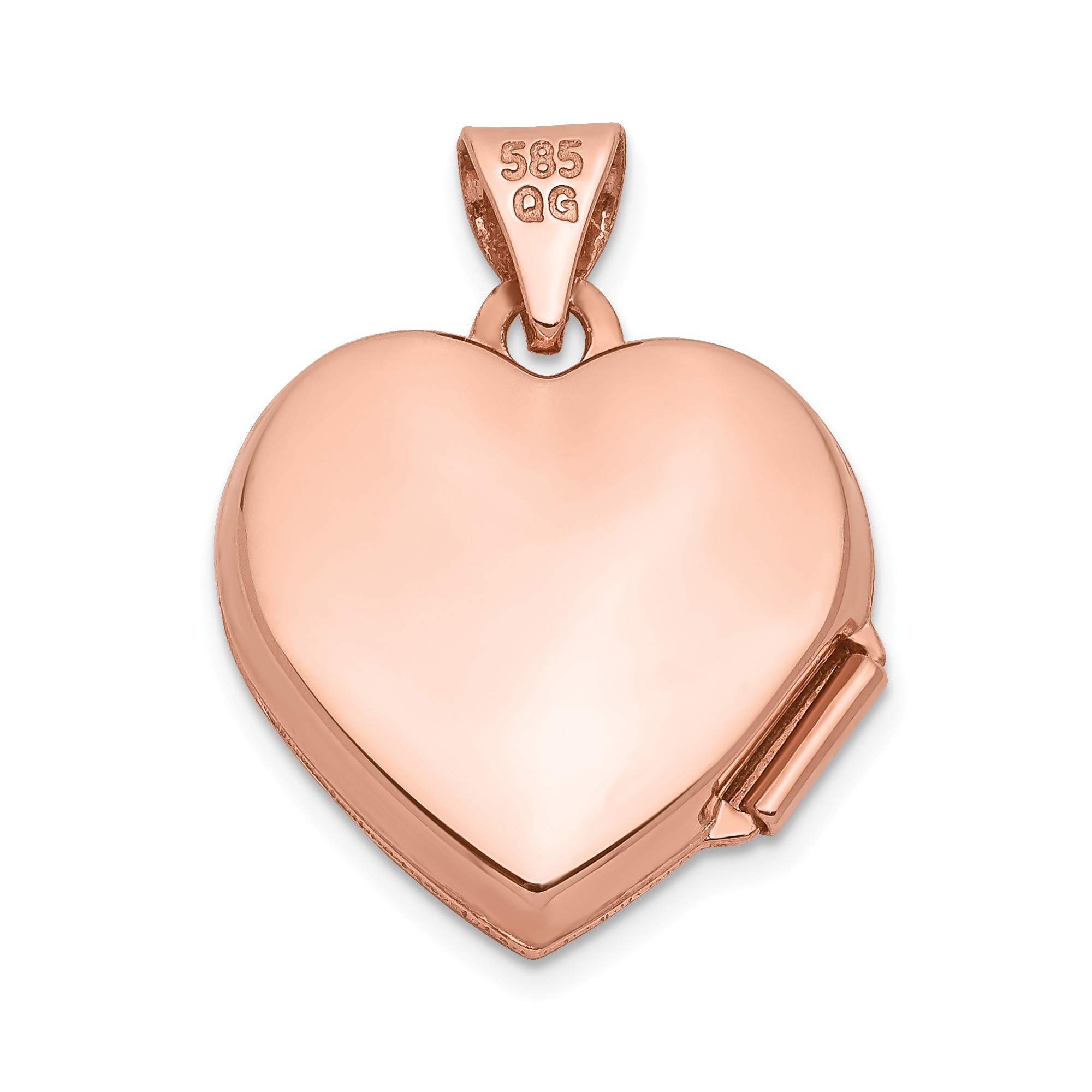 14K Rose Gold Heart Locket Necklace with Diamond - 15mm Polished Pendant for Women - Perfect for Valentine's Day, Anniversary & Romantic Gifts