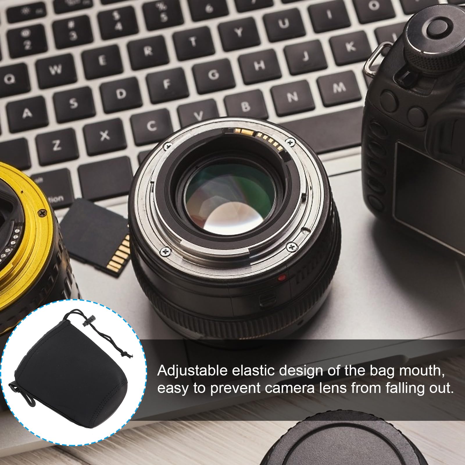 2-Pack Shockproof Neoprene DSLR Camera Lens Pouch Bag - Waterproof Drawstring Lens Case for Canon Nikon Sony Lenses - Perfect for Travel, Hiking & Photography Storage