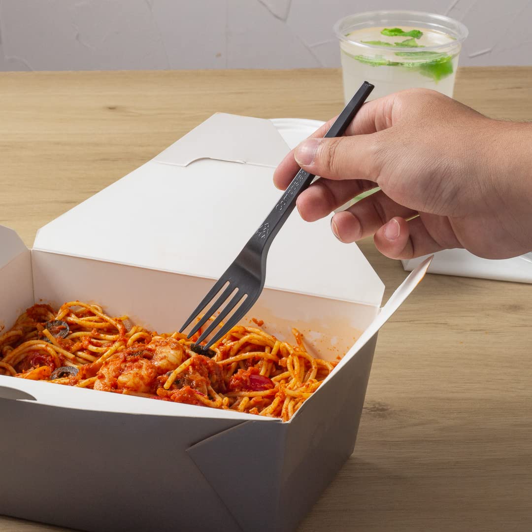 Eco-Friendly 6.5 Inch Compostable Forks - 250 Individually Wrapped Plant-Based Disposable Cutlery | BPI-Certified Black CPLA Plastic Utensils for Hot & Cold Foods | Perfect for Restaurants, Catering, Picnics & Outdoor Events