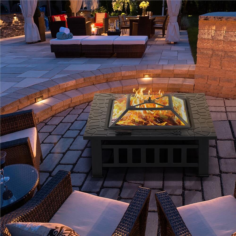 Yaheetech 32 Inch Metal Fire Pit - Outdoor Wood Burning Fire Pit for Backyard, Patio, Camping & Garden - Heavy Duty Steel Fire Bowl with Spark Screen & Poker