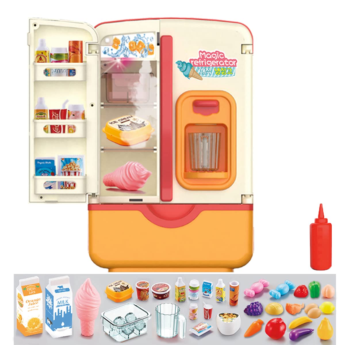 Kids Pretend Play Kitchen Set - Refrigerator with Ice Dispenser, Music & Lights | Toy Kitchen Accessories for Boys & Girls | Perfect for Role Play, Birthday Gifts & Early Learning