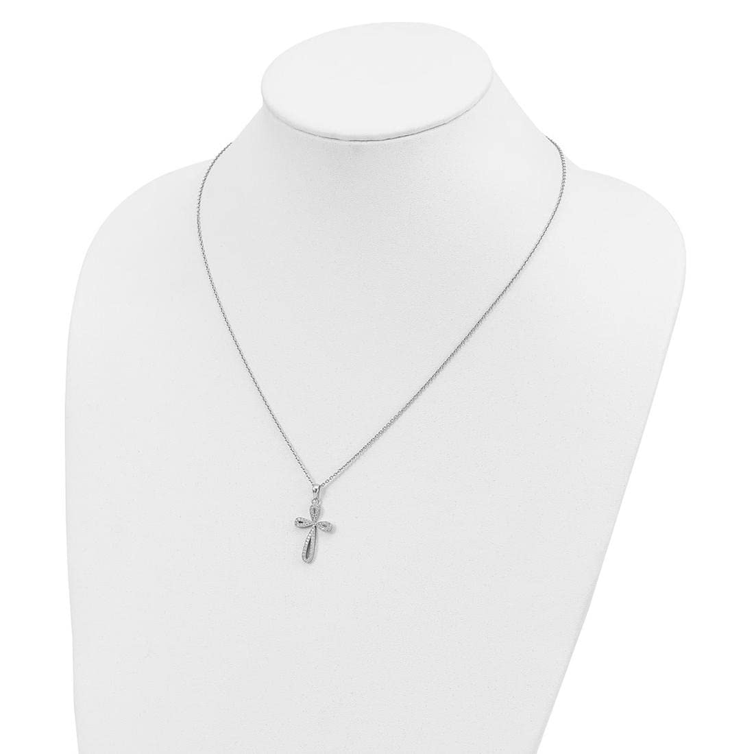 925 Sterling Silver Cubic Zirconia Cross Necklace - 18