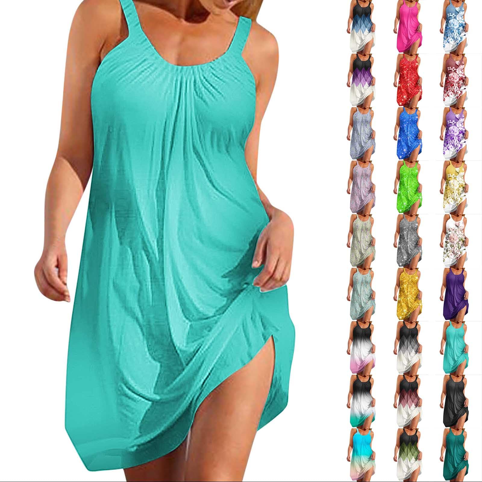 Women's Casual Boho Floral Print Sundress - Sleeveless Midi Beach Dress for Summer 2025 | Black T-Shirt Style Cover Up | Perfect for Vacations, Pool Parties & Outdoor Brunch
